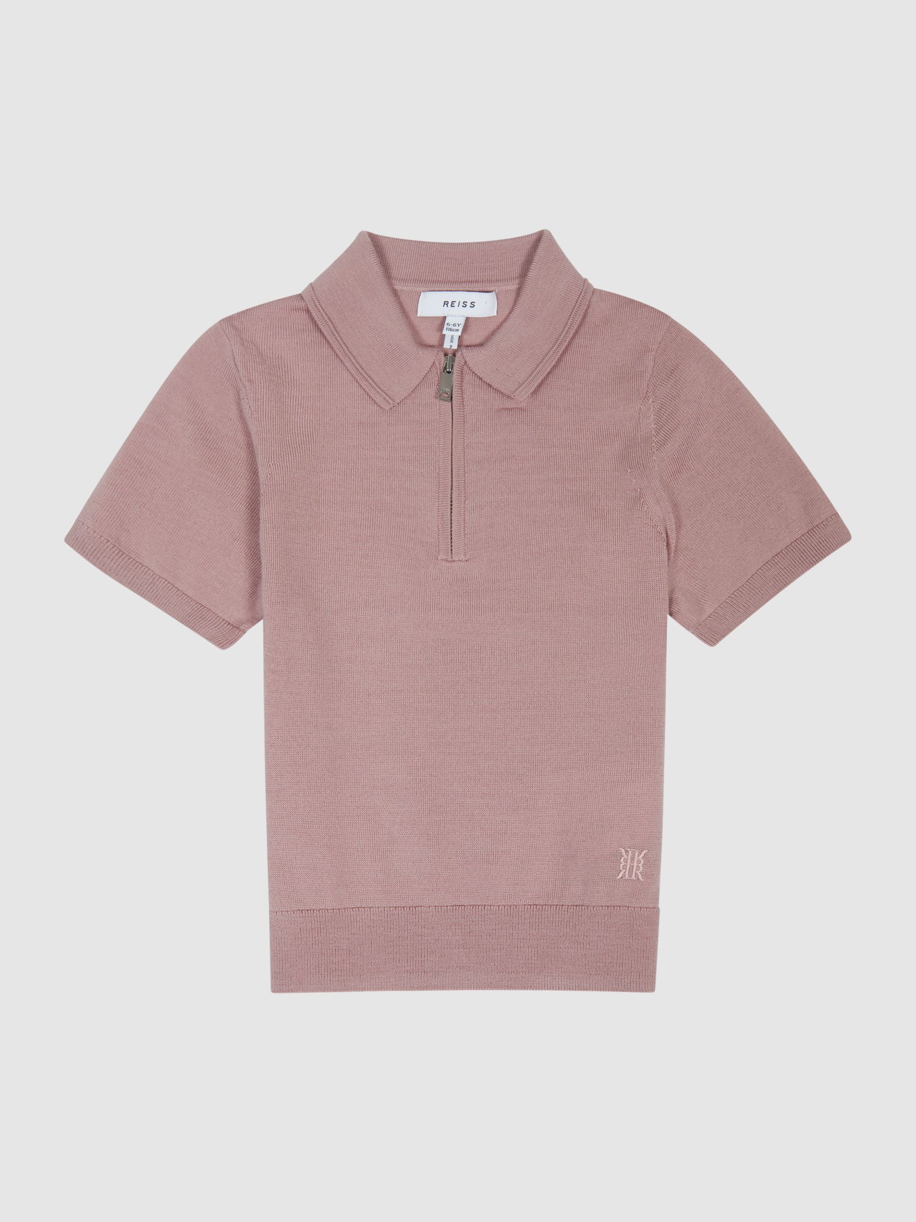 Merino Zip Neck Polo T-Shirt in Dusty Rose - Image 2 of 6