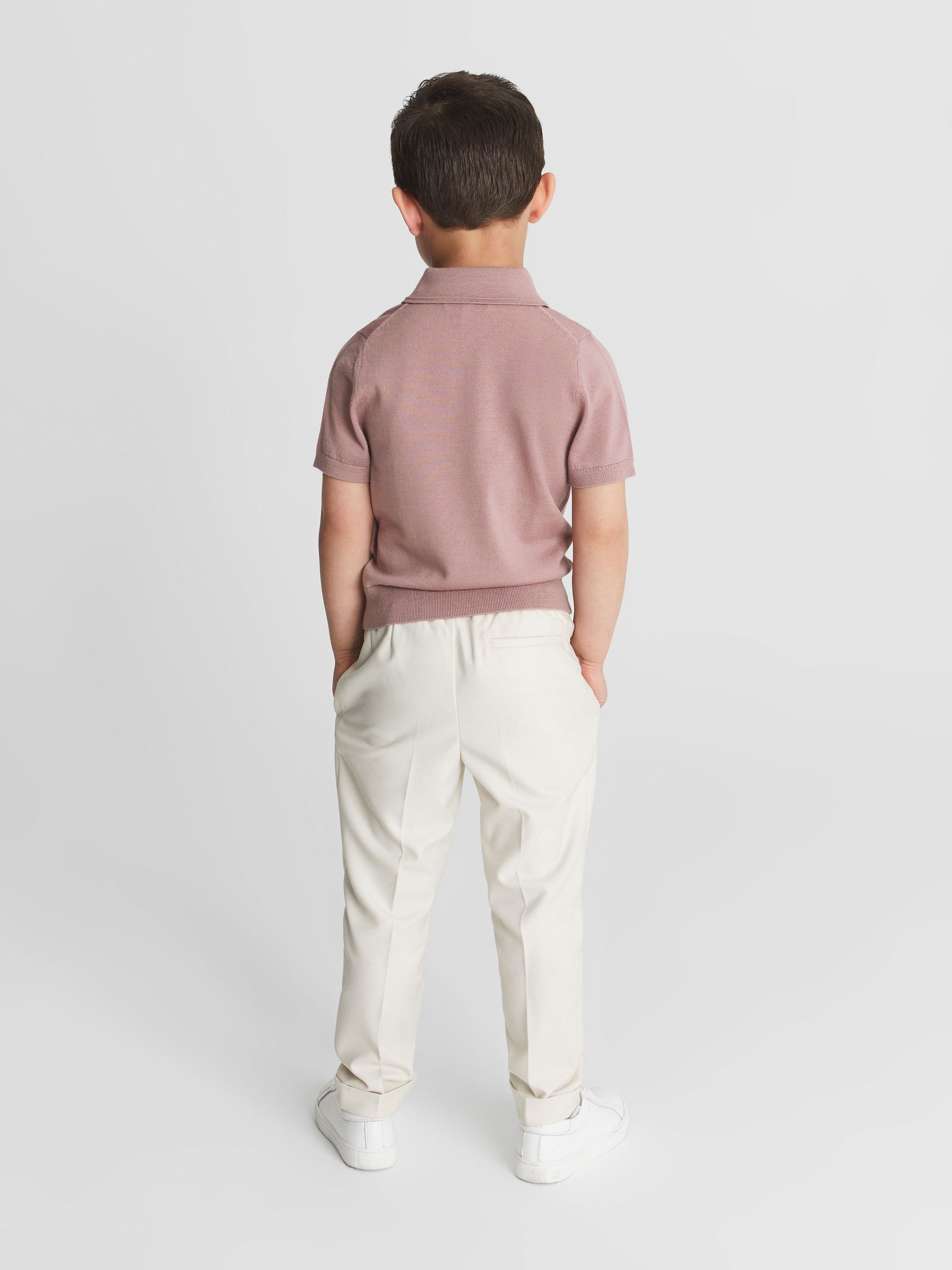Merino Zip Neck Polo T-Shirt in Dusty Rose - Image 5 of 6