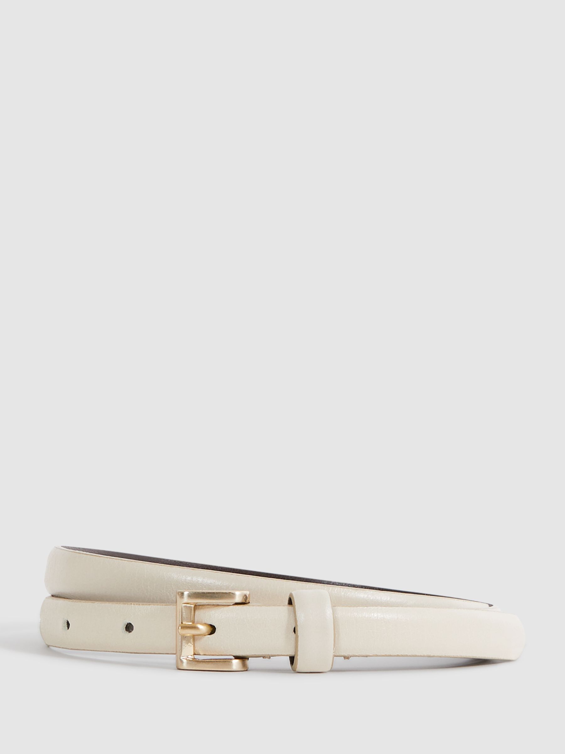 Thin Leather Belt in Off White - Image 1 of 6 Thin Leather Belt in Off White - Image 1 of 6