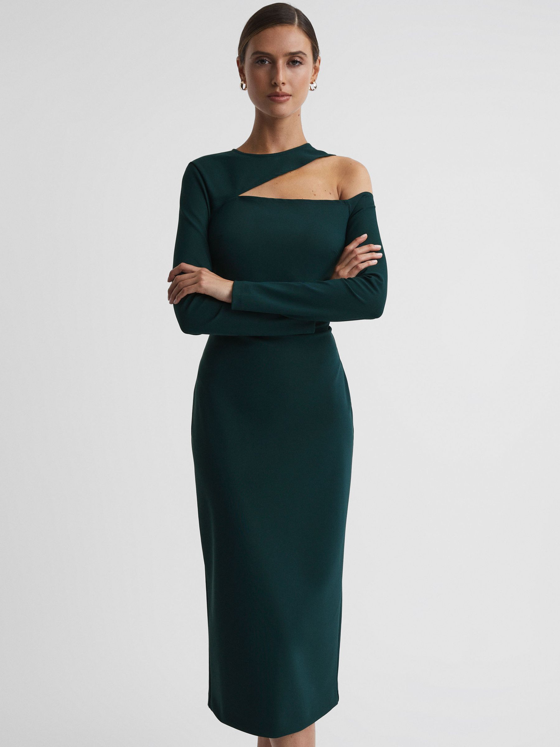 Bodycon Off-The-Shoulder Midi Dress in Teal - Image 3 of 5