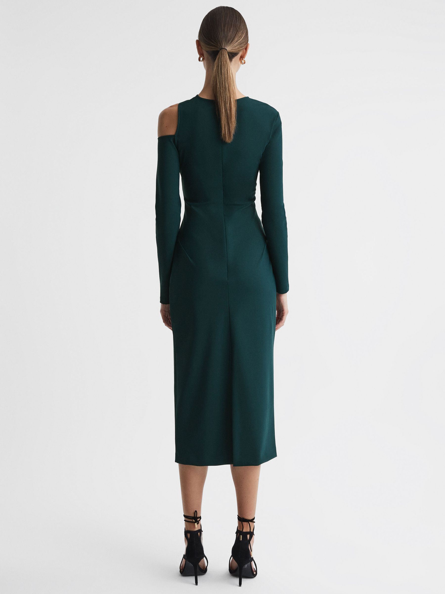 Bodycon Off-The-Shoulder Midi Dress in Teal - Image 5 of 5
