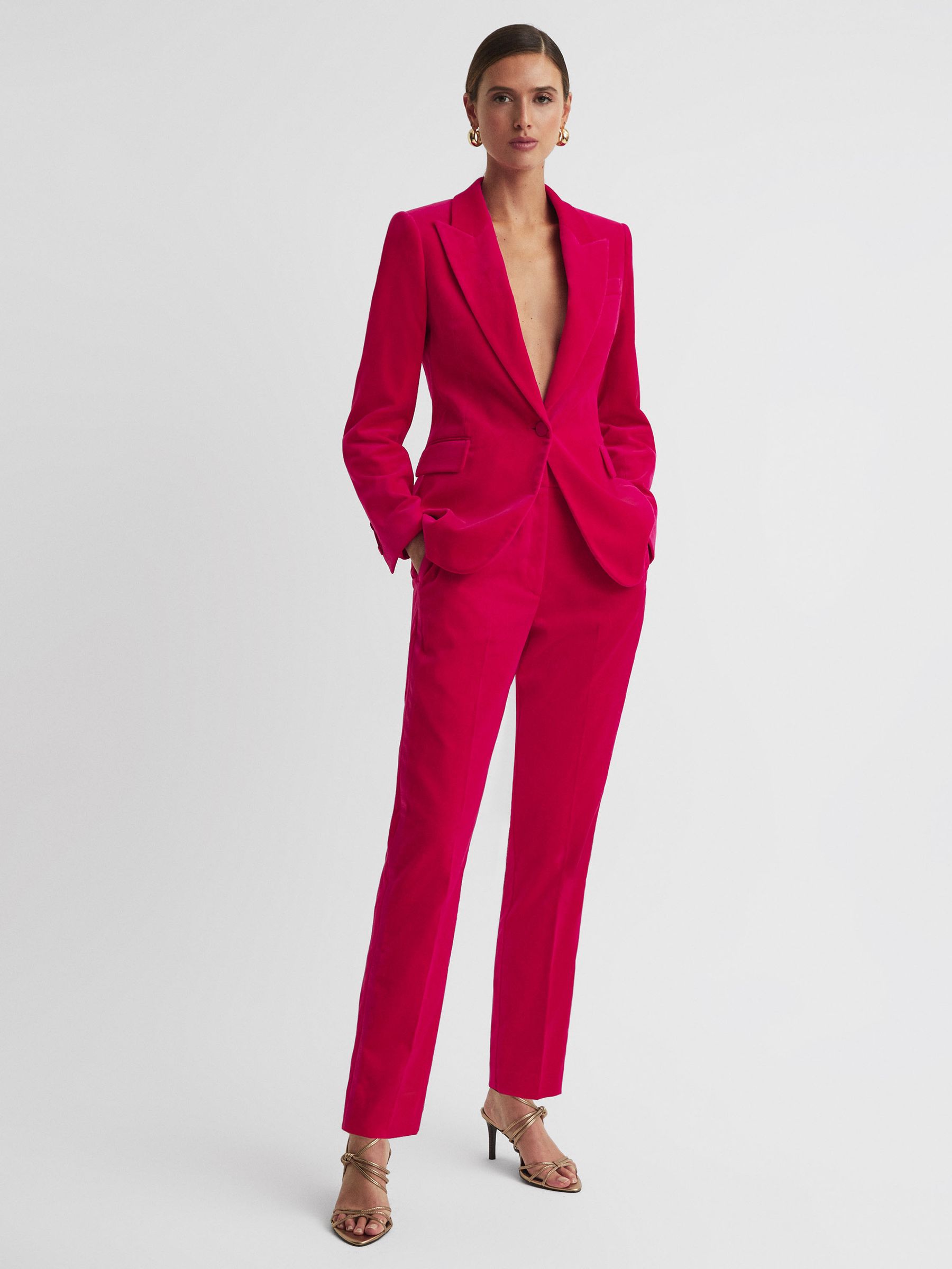 Petite Velvet Single Breasted Suit Blazer in Pink - Image 1 of 8