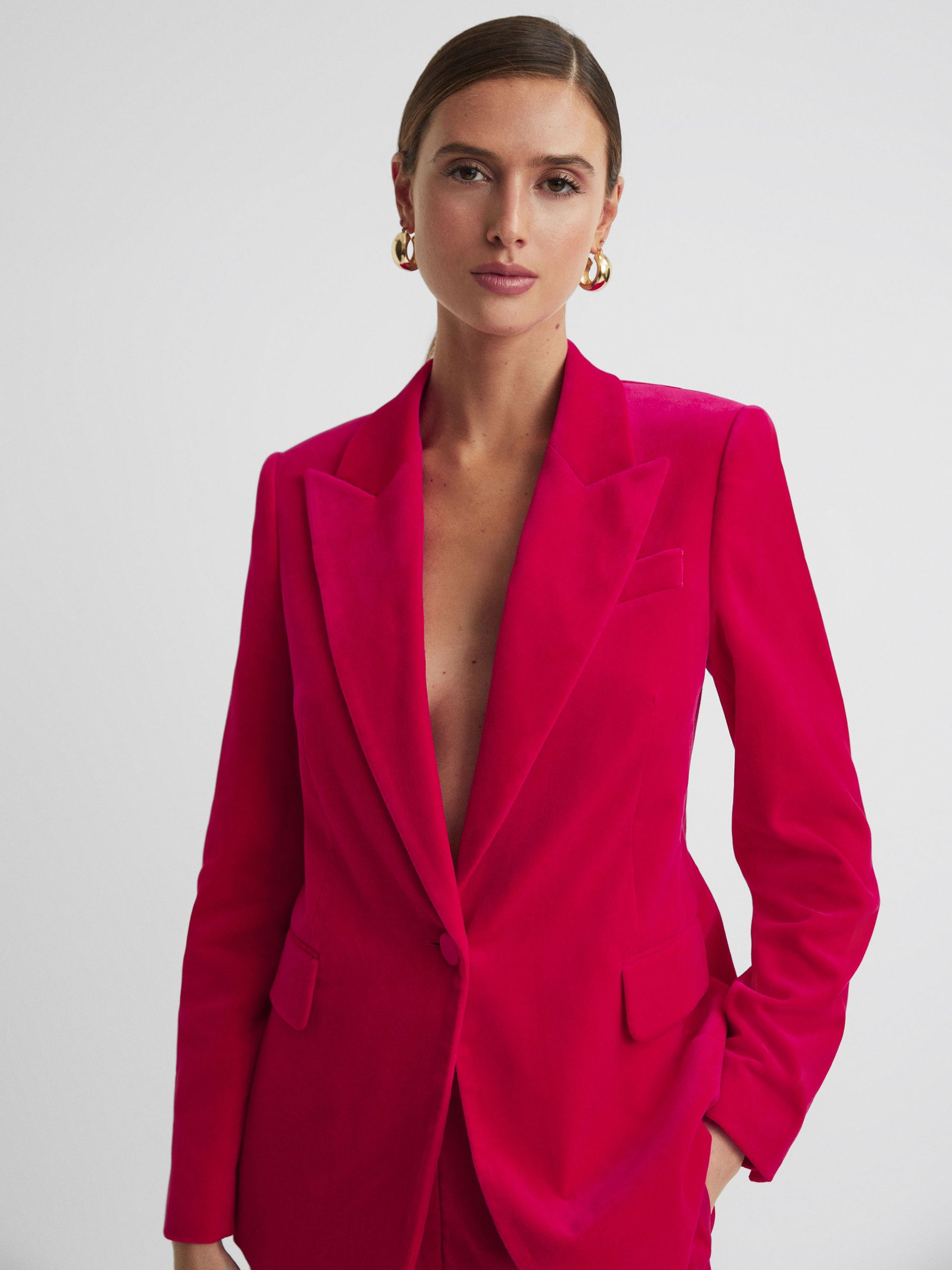 Petite Velvet Single Breasted Suit Blazer in Pink - Image 5 of 8