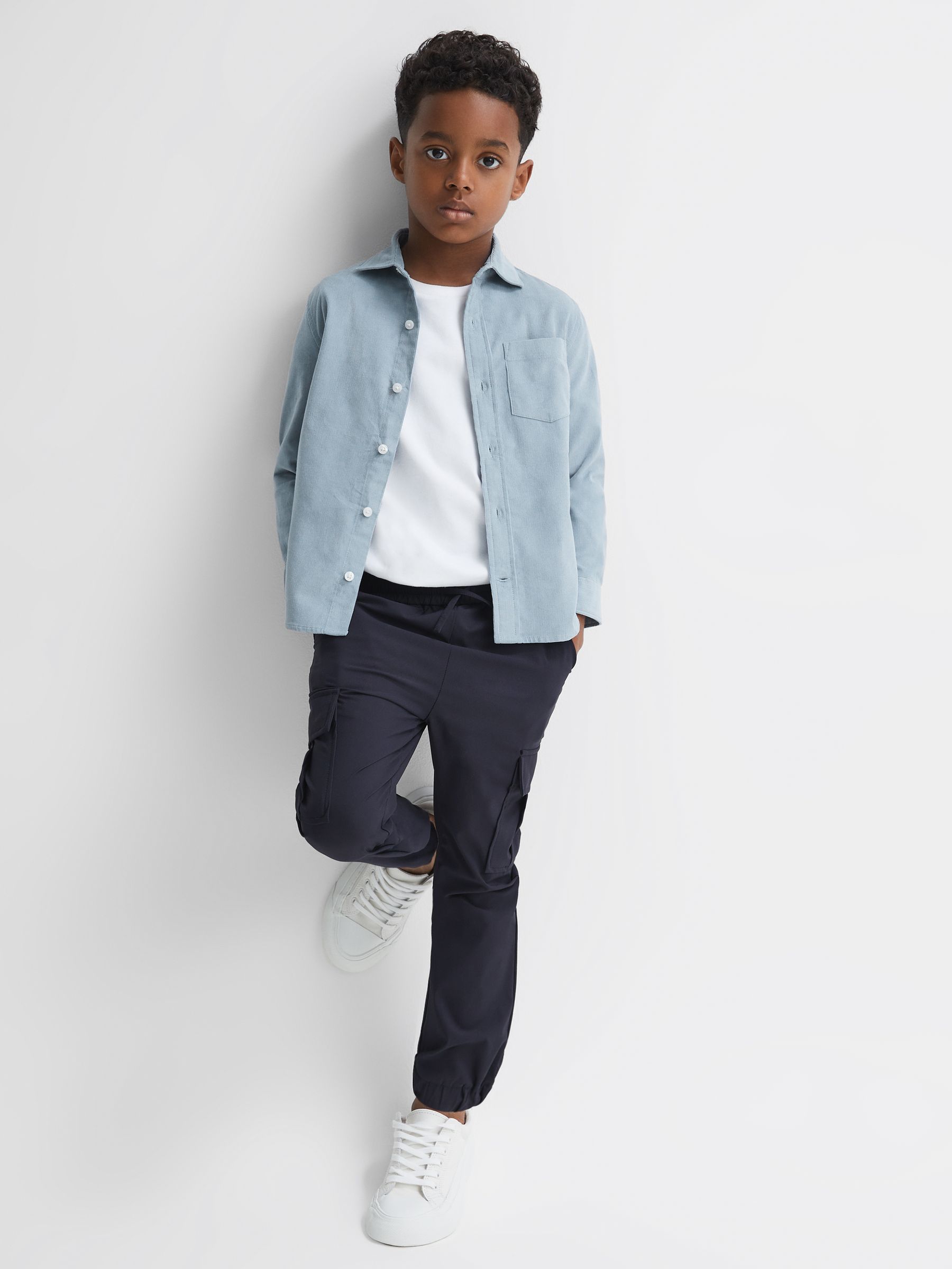 3-9 yrs Corduroy Cutaway Collar Shirt in Soft Blue - Image 3 of 6