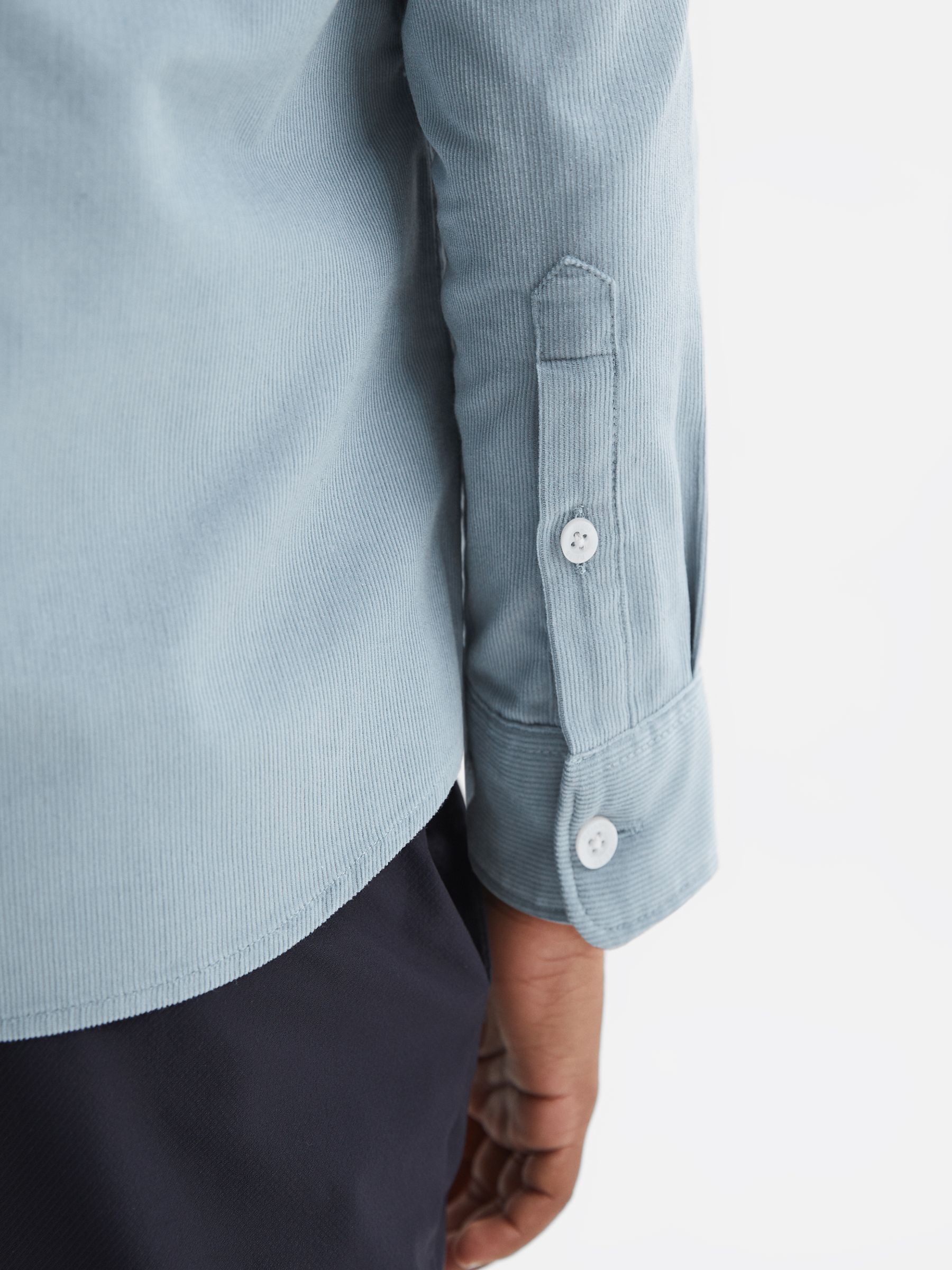 3-9 yrs Corduroy Cutaway Collar Shirt in Soft Blue - Image 4 of 6