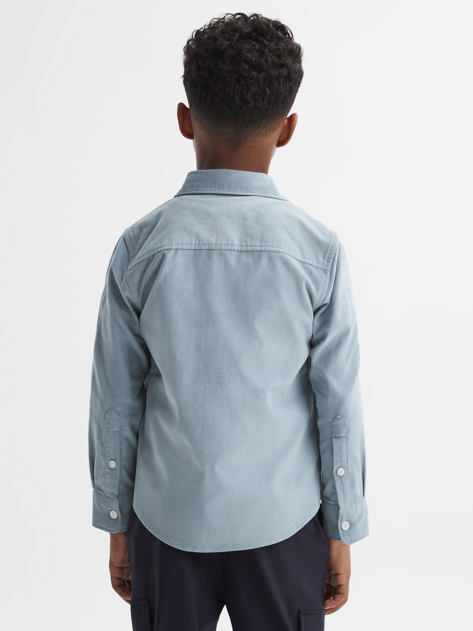 3-9 yrs Corduroy Cutaway Collar Shirt in Soft Blue - Image 5 of 6