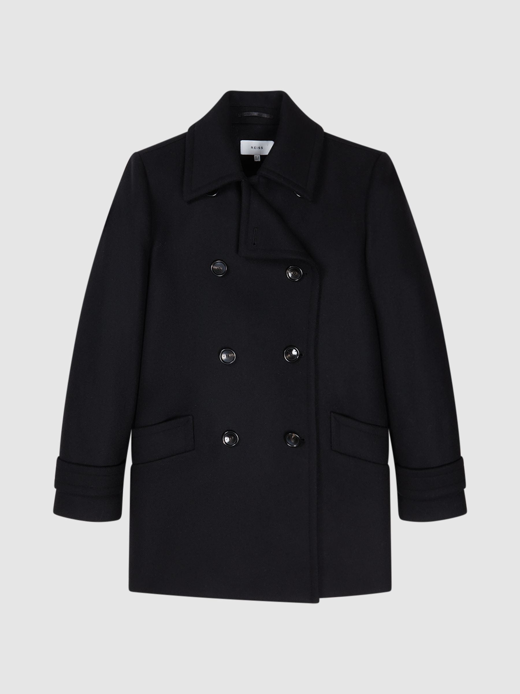 Wool Blend Double Breasted Coat in Black - Image 2 of 5