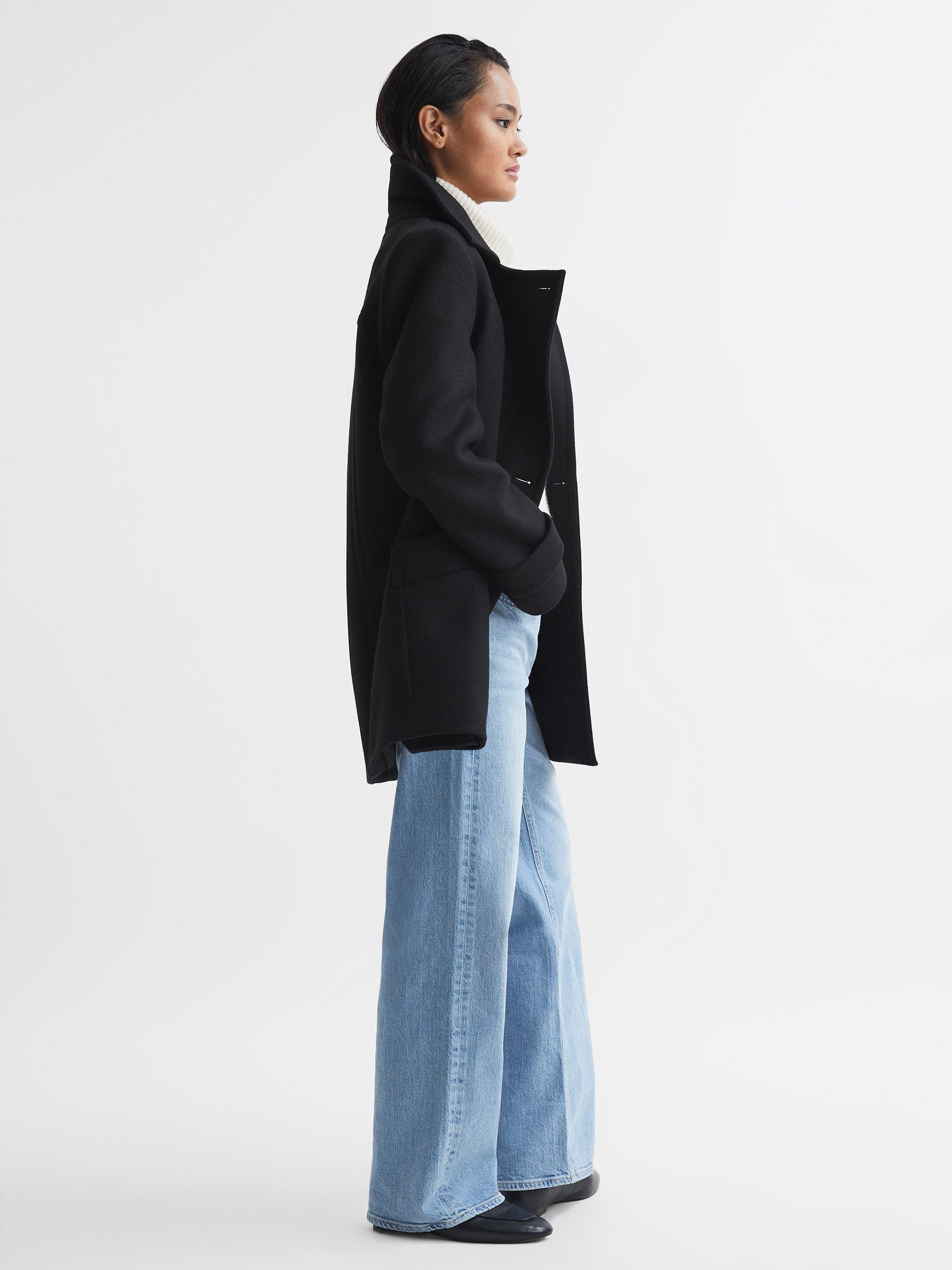 Wool Blend Double Breasted Coat in Black - Image 3 of 5