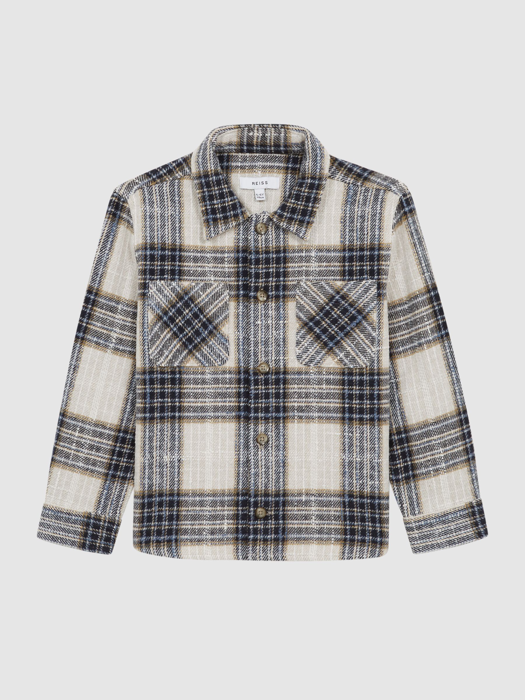 Senior Large Check Twill Overshirt in Blue/Ecru - Image 2 of 8