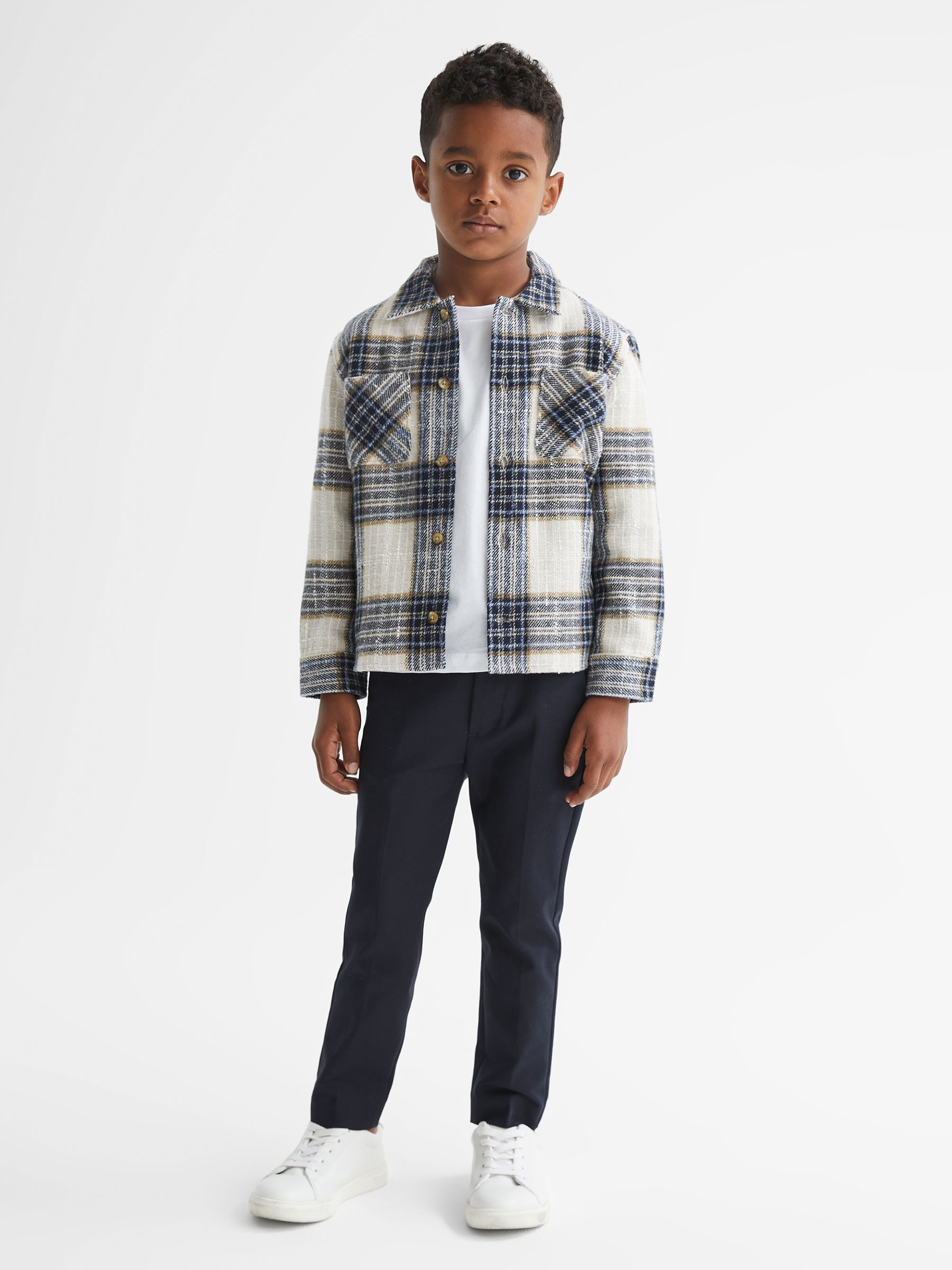 Senior Large Check Twill Overshirt in Blue/Ecru - Image 4 of 8