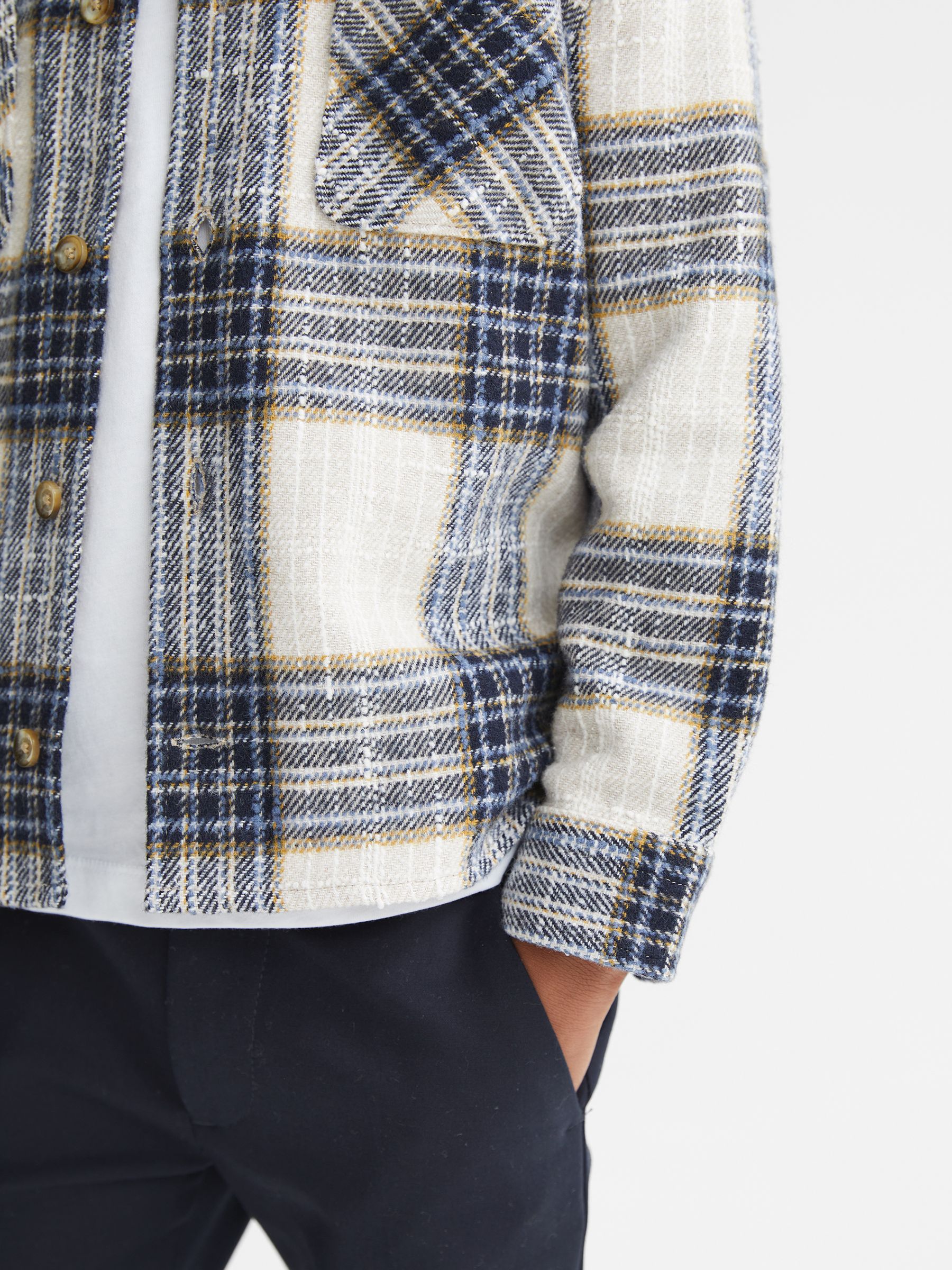 Senior Large Check Twill Overshirt in Blue/Ecru - Image 6 of 8