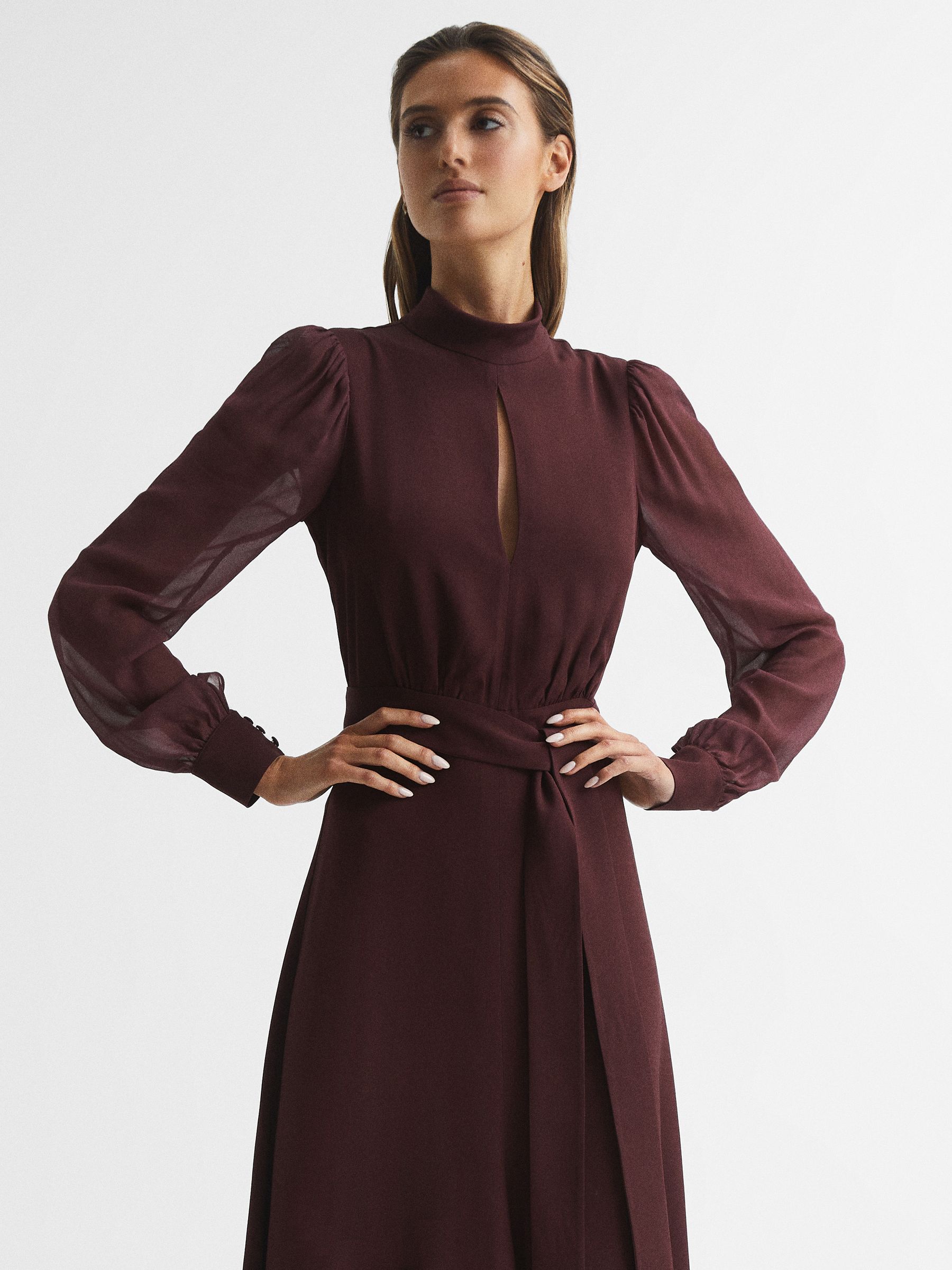 Long Sleeve Maxi Dress in Burgundy - Image 3 of 6
