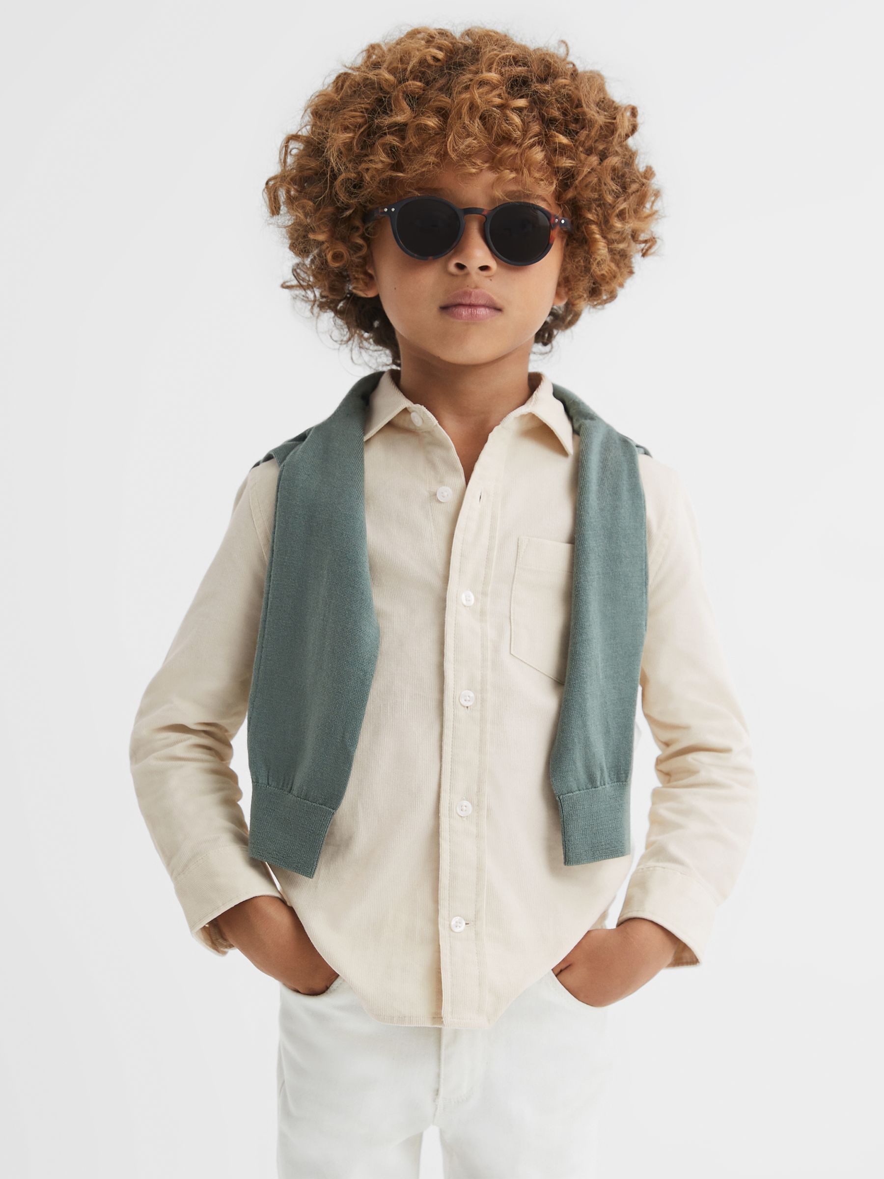 9-13 yrs Corduroy Cutaway Collar Shirt in White - Image 1 of 7