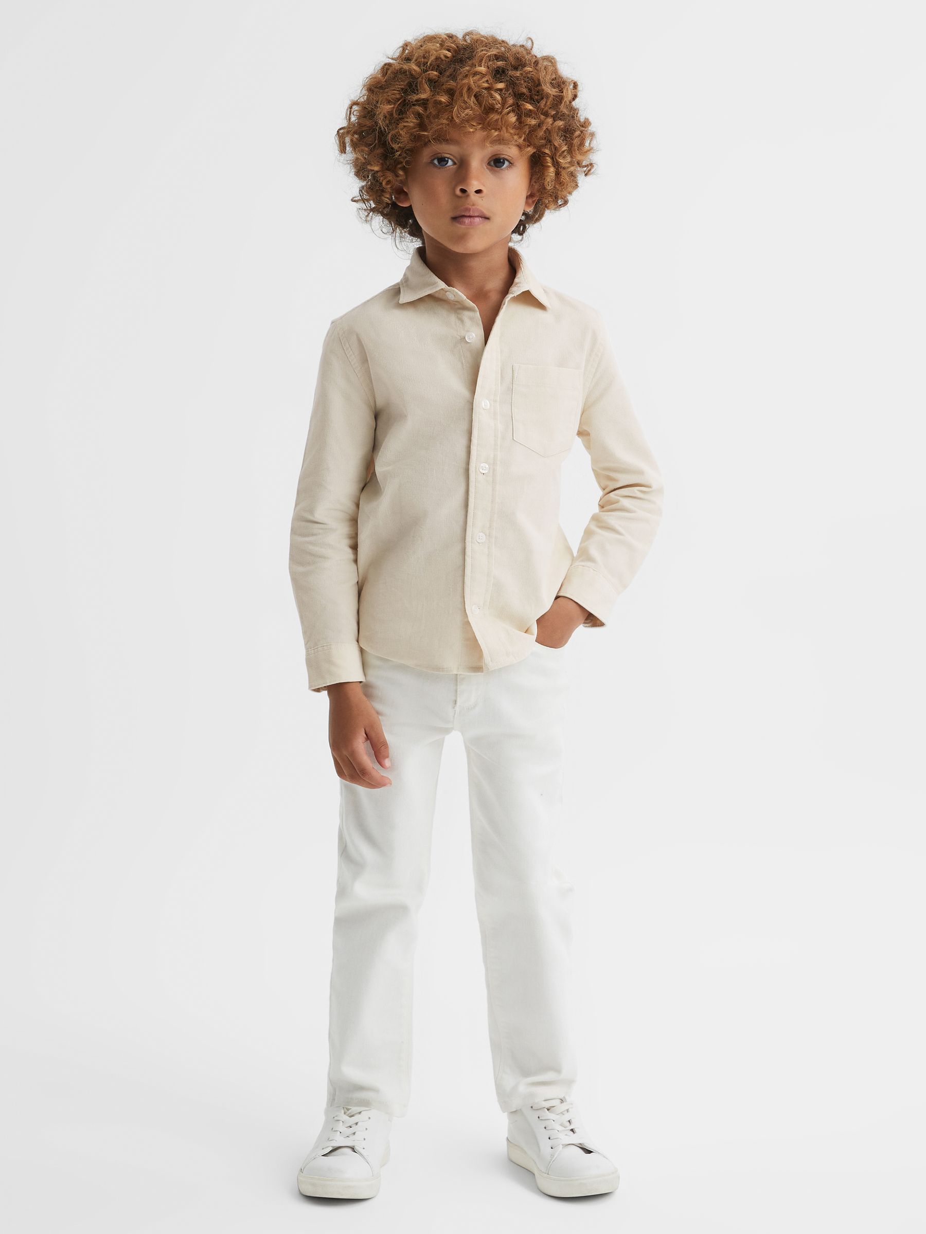 9-13 yrs Corduroy Cutaway Collar Shirt in White - Image 3 of 7