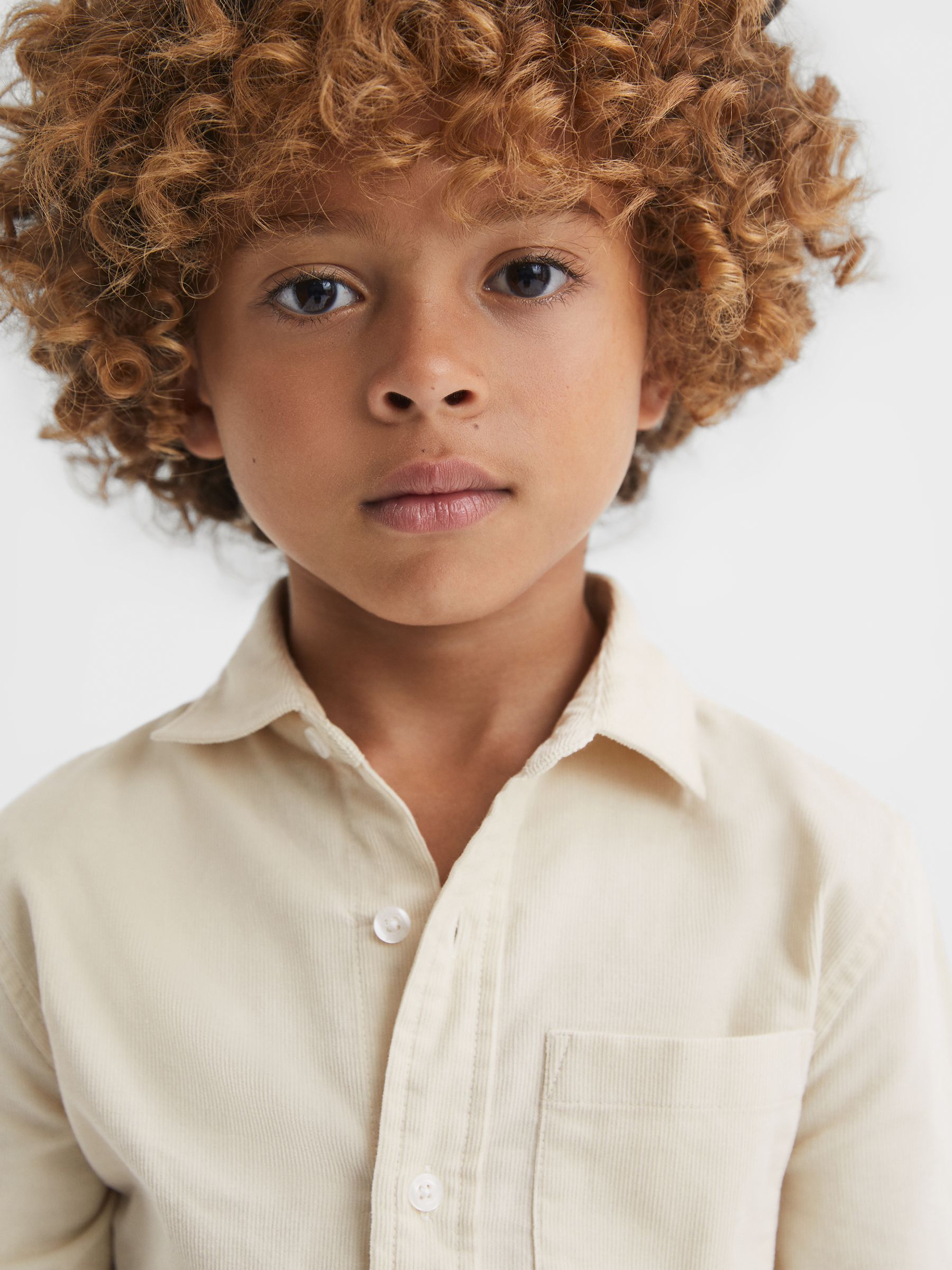 9-13 yrs Corduroy Cutaway Collar Shirt in White - Image 4 of 7