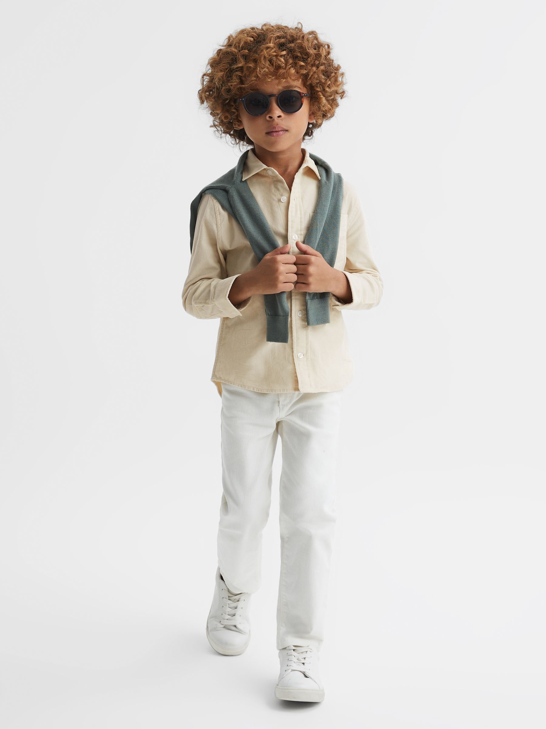 9-13 yrs Corduroy Cutaway Collar Shirt in White - Image 6 of 7