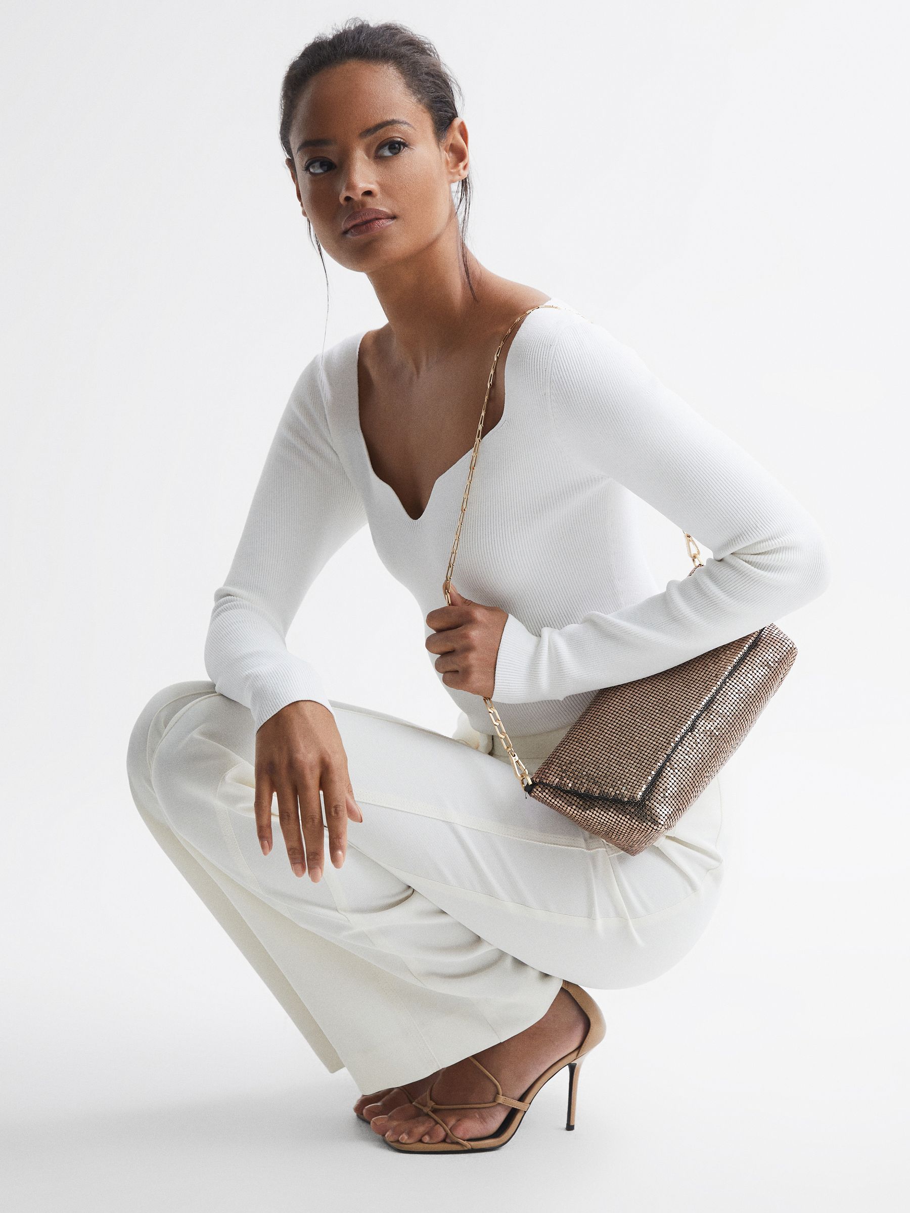 Bead Embellished Chain Strap Clutch in Bronze - Image 2 of 9