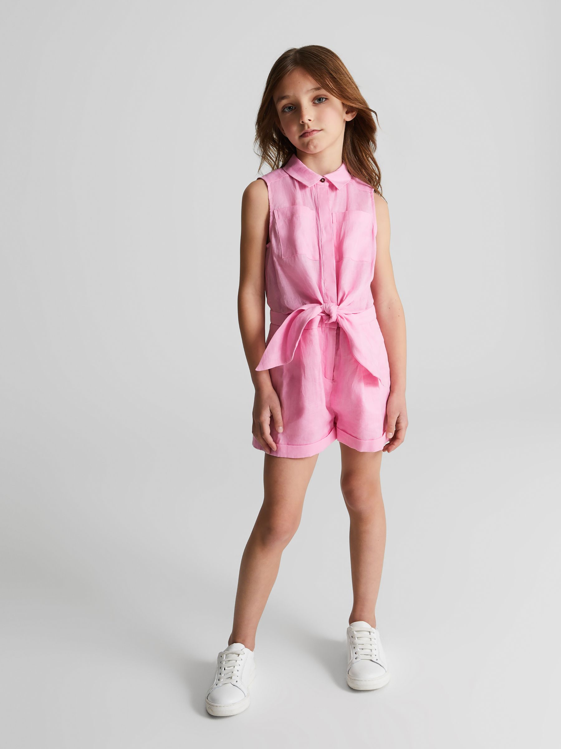 Linen Playsuit in Pink - Image 1 of 6 Linen Playsuit in Pink - Image 1 of 6