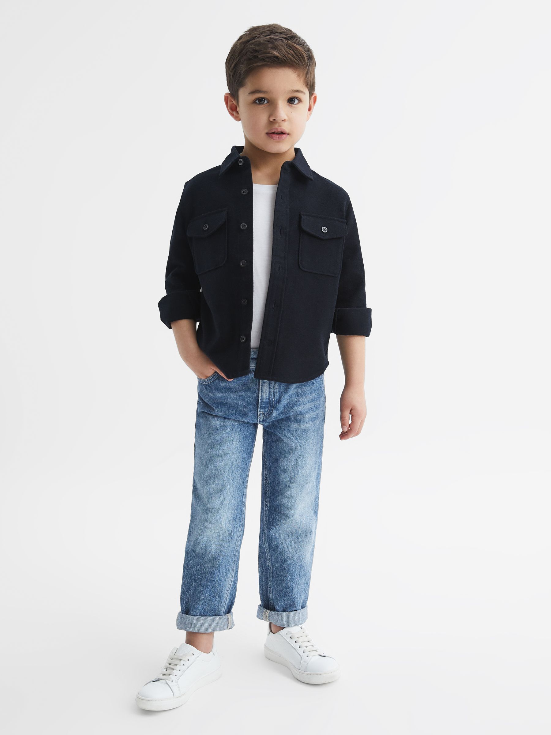 Stonewash Tapered Slim Fit Jeans in Mid Blue - Image 3 of 5