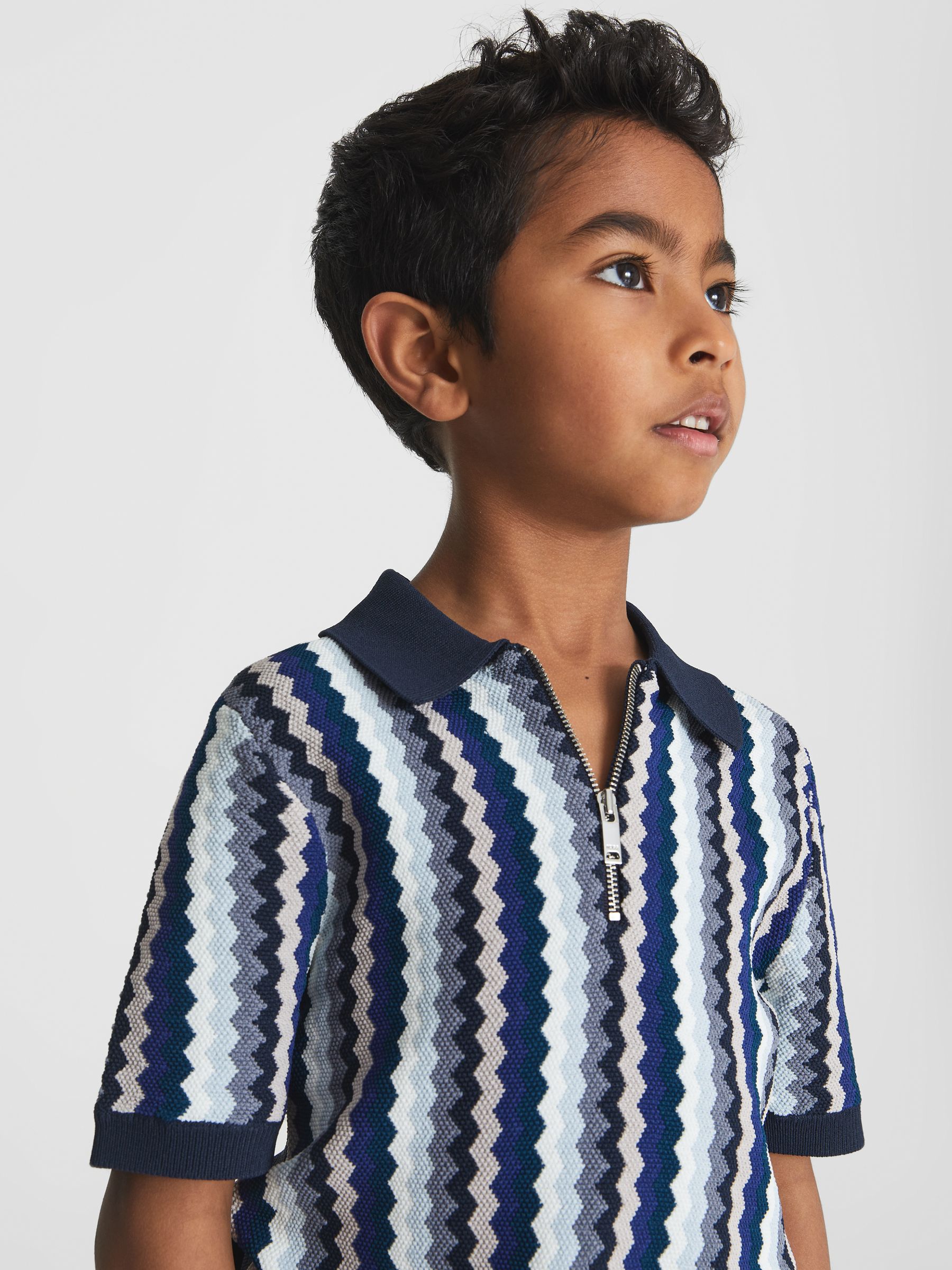 Half Zip Polo T-Shirt in Navy - Image 1 of 6