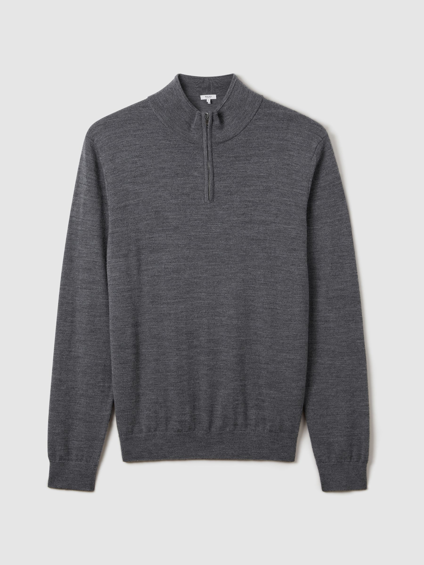 Merino Wool Half-Zip Polo Shirt in Mid Grey Melange - Image 2 of 6