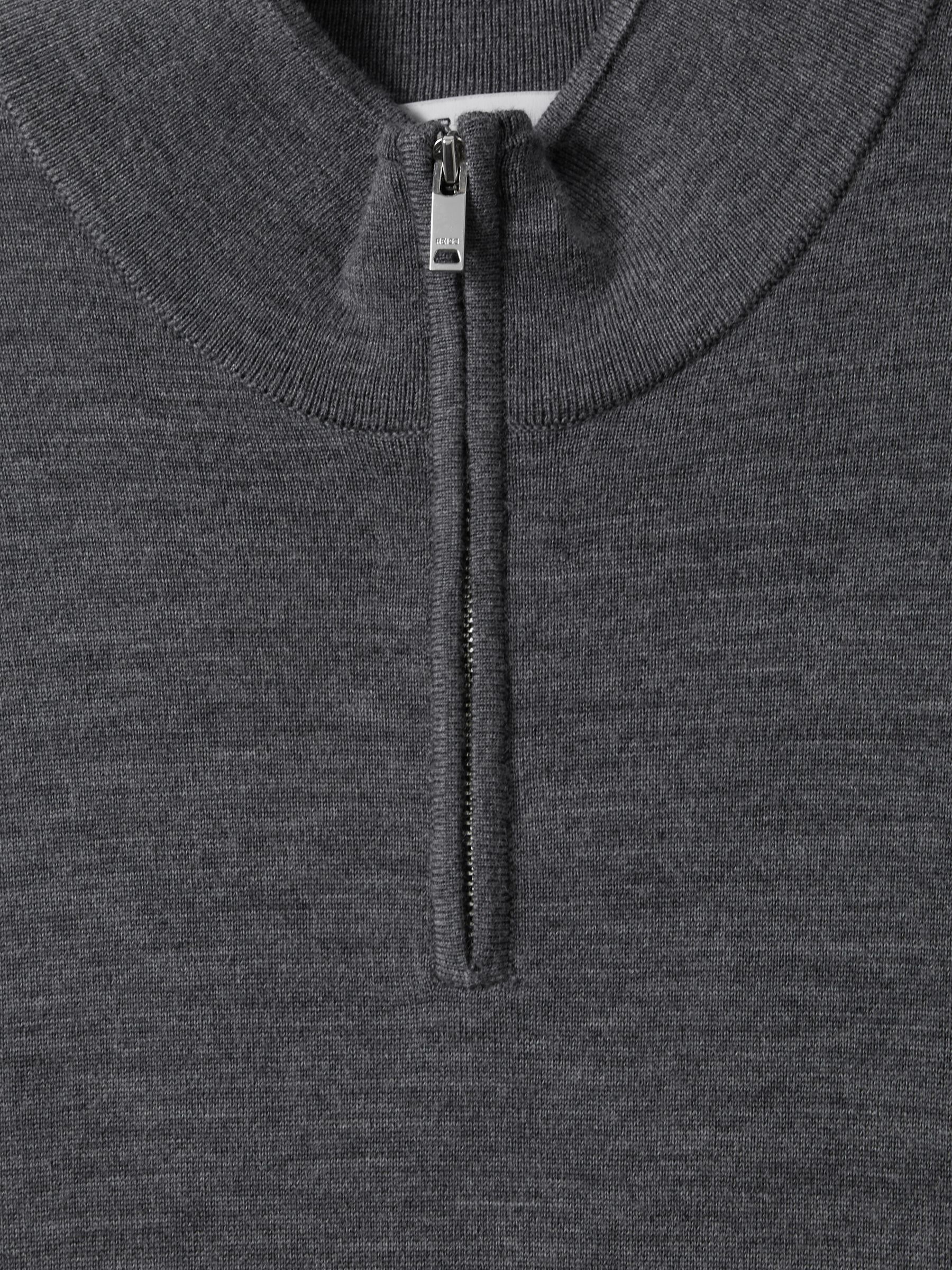 Merino Wool Half-Zip Polo Shirt in Mid Grey Melange - Image 5 of 6