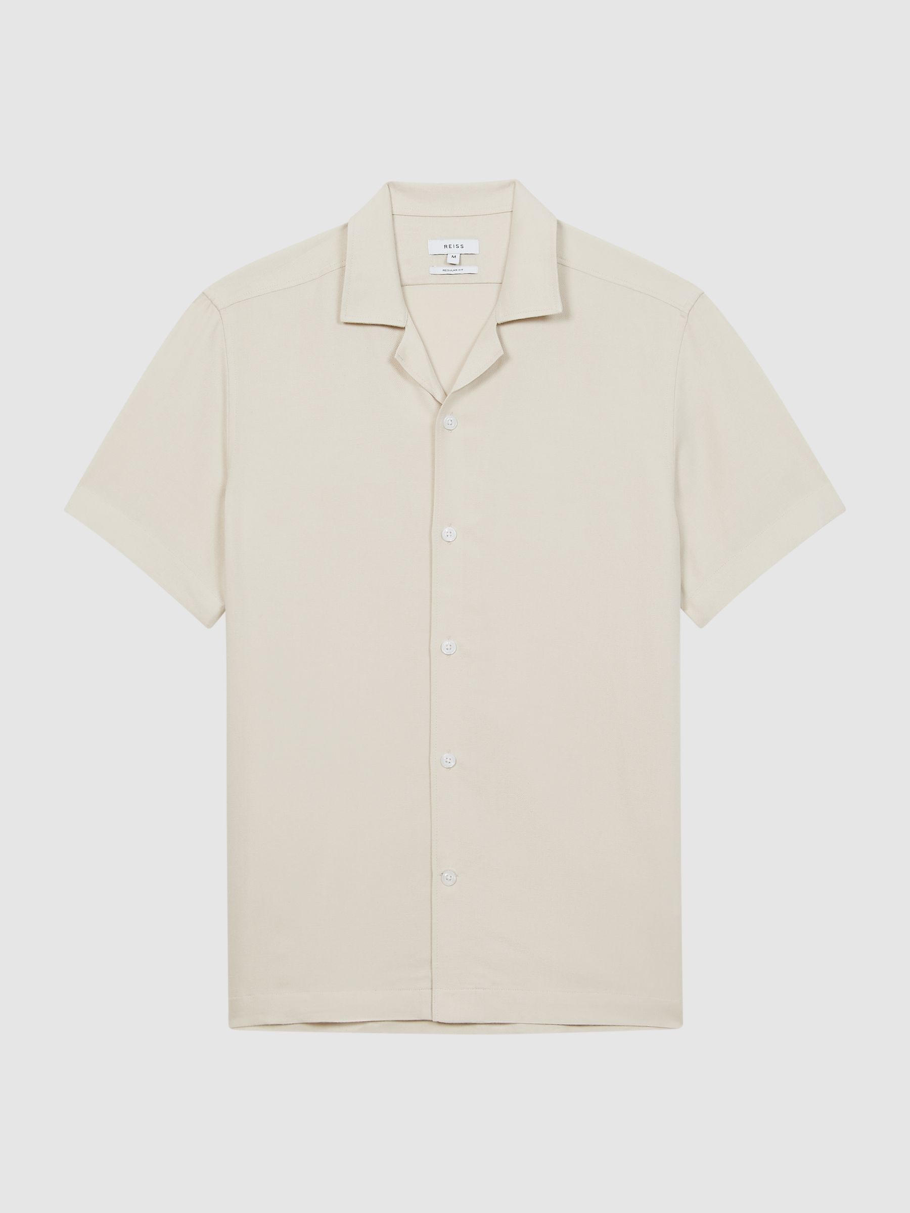 Reiss Linen Blend Cuban Collar Shirt in Stone - REISS
