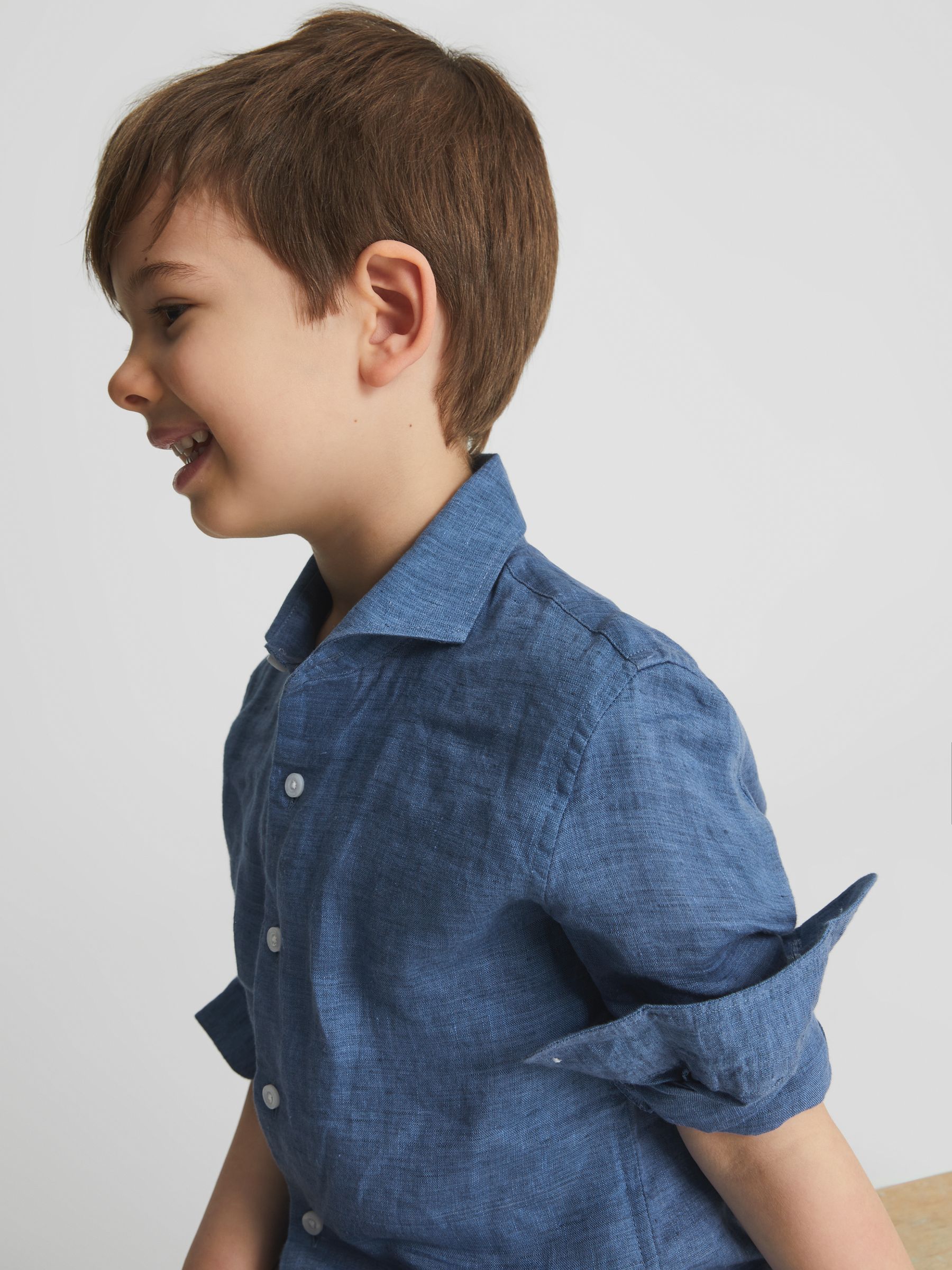 Linen Regular Fit Shirt in Cornflower Blue - Image 3 of 5