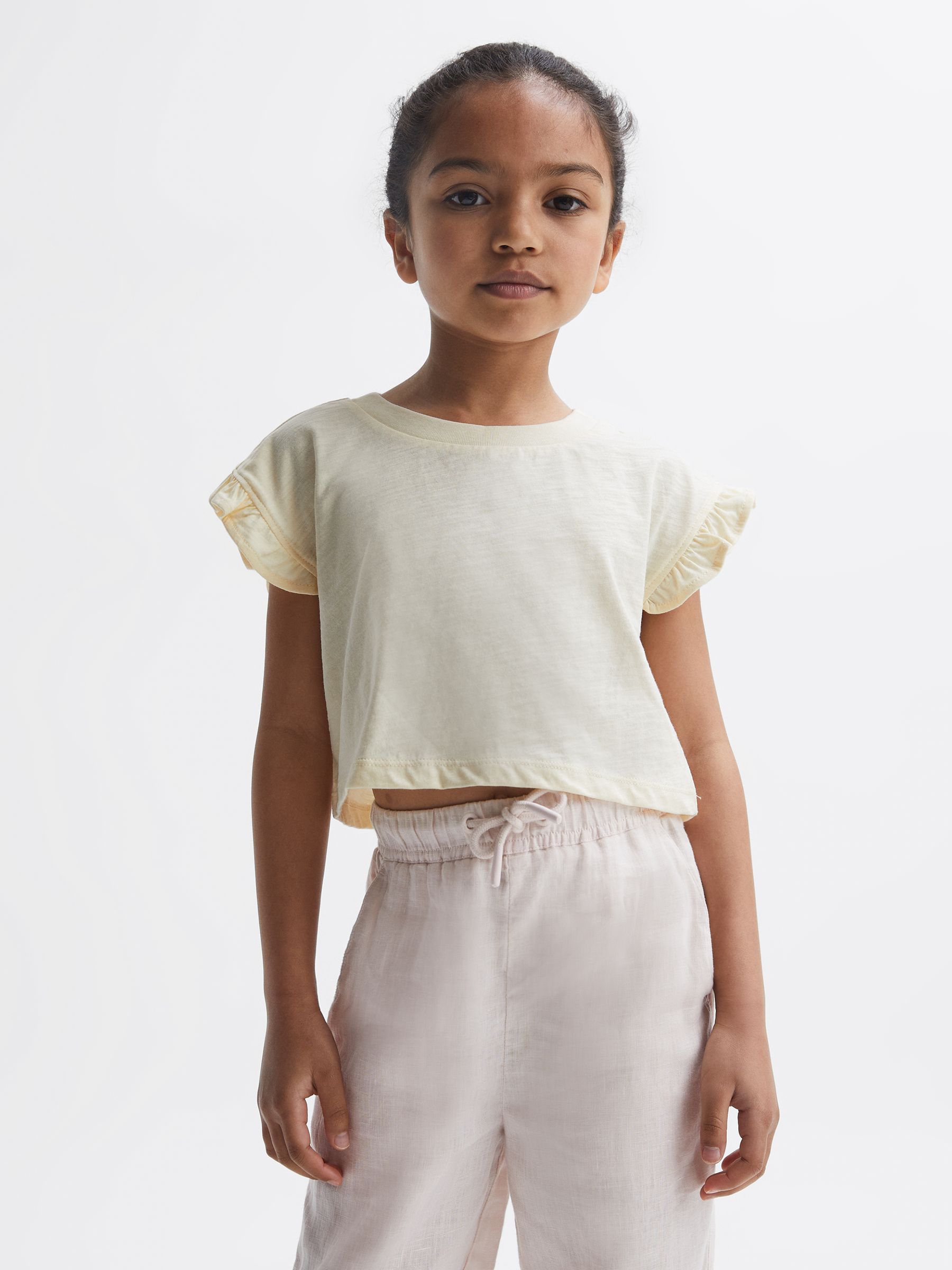 Senior Two Pack Ruffle Sleeve Cropped T-Shirts in Multi - Image 7 of 10