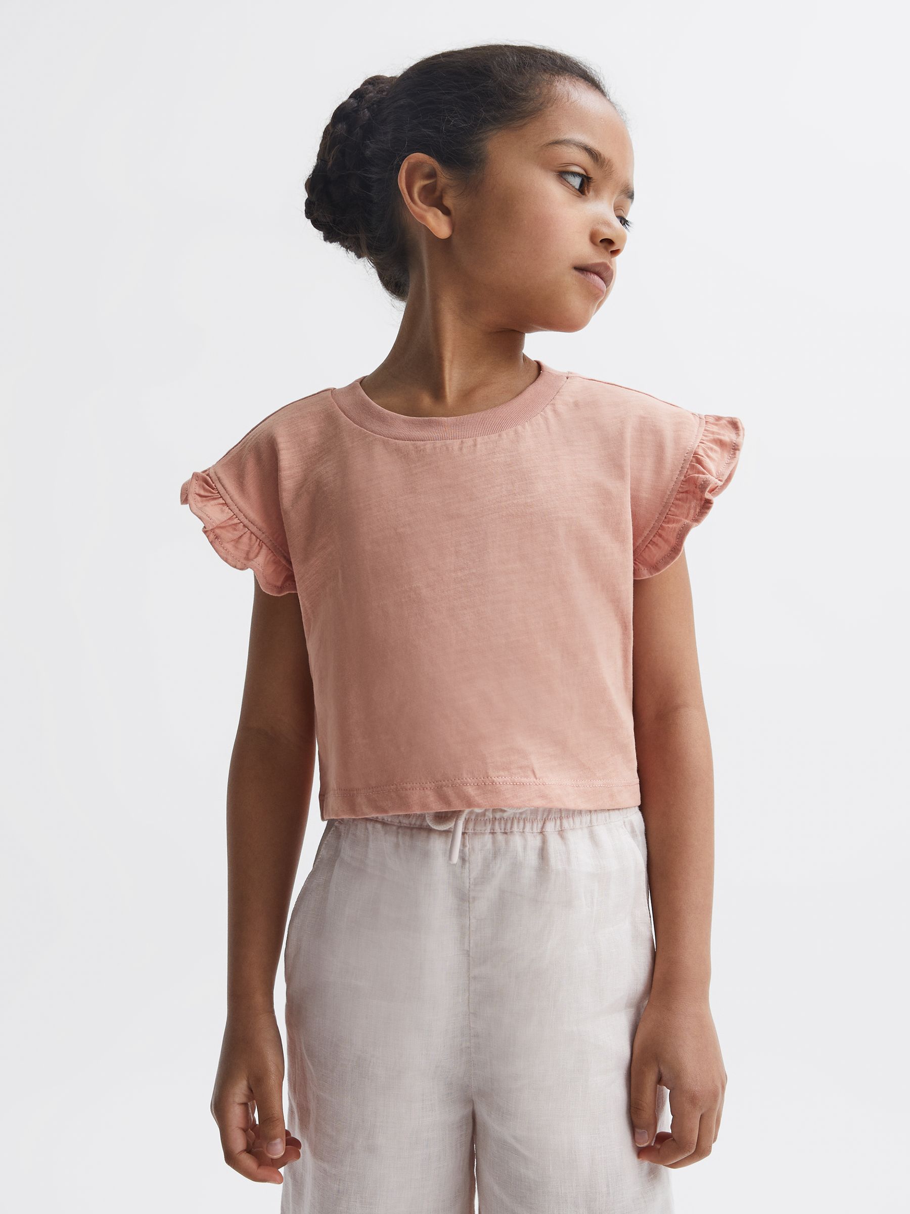 4-9 yrs Two Pack Ruffle Sleeve Cropped T-Shirts in Multi - Image 1 of 11