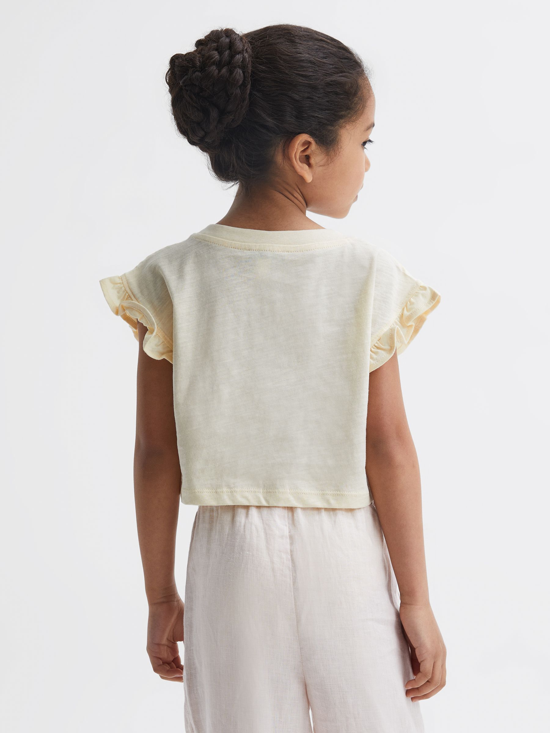 4-9 yrs Two Pack Ruffle Sleeve Cropped T-Shirts in Multi - Image 8 of 11