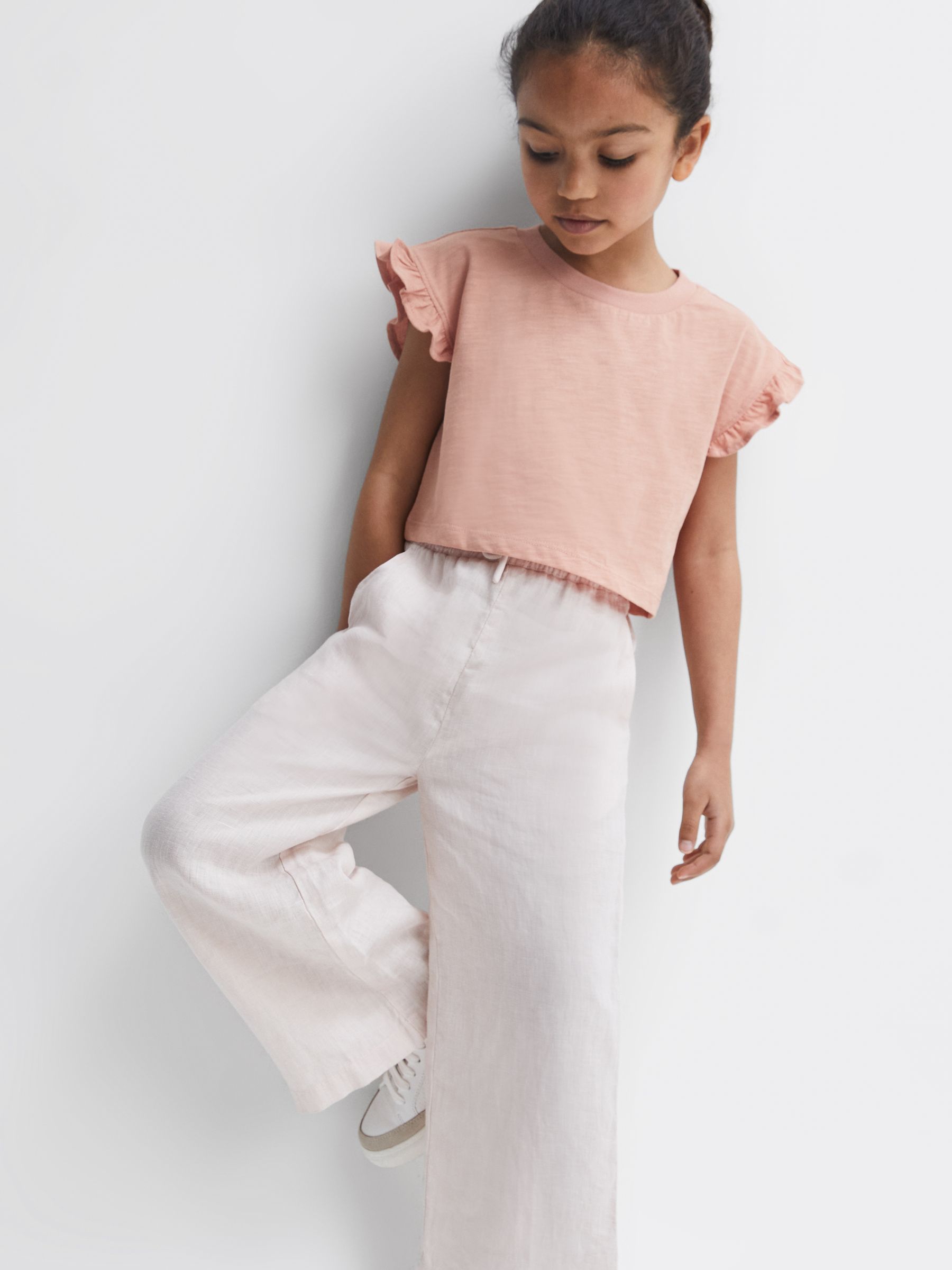 4-9 yrs Two Pack Ruffle Sleeve Cropped T-Shirts in Multi - Image 9 of 11