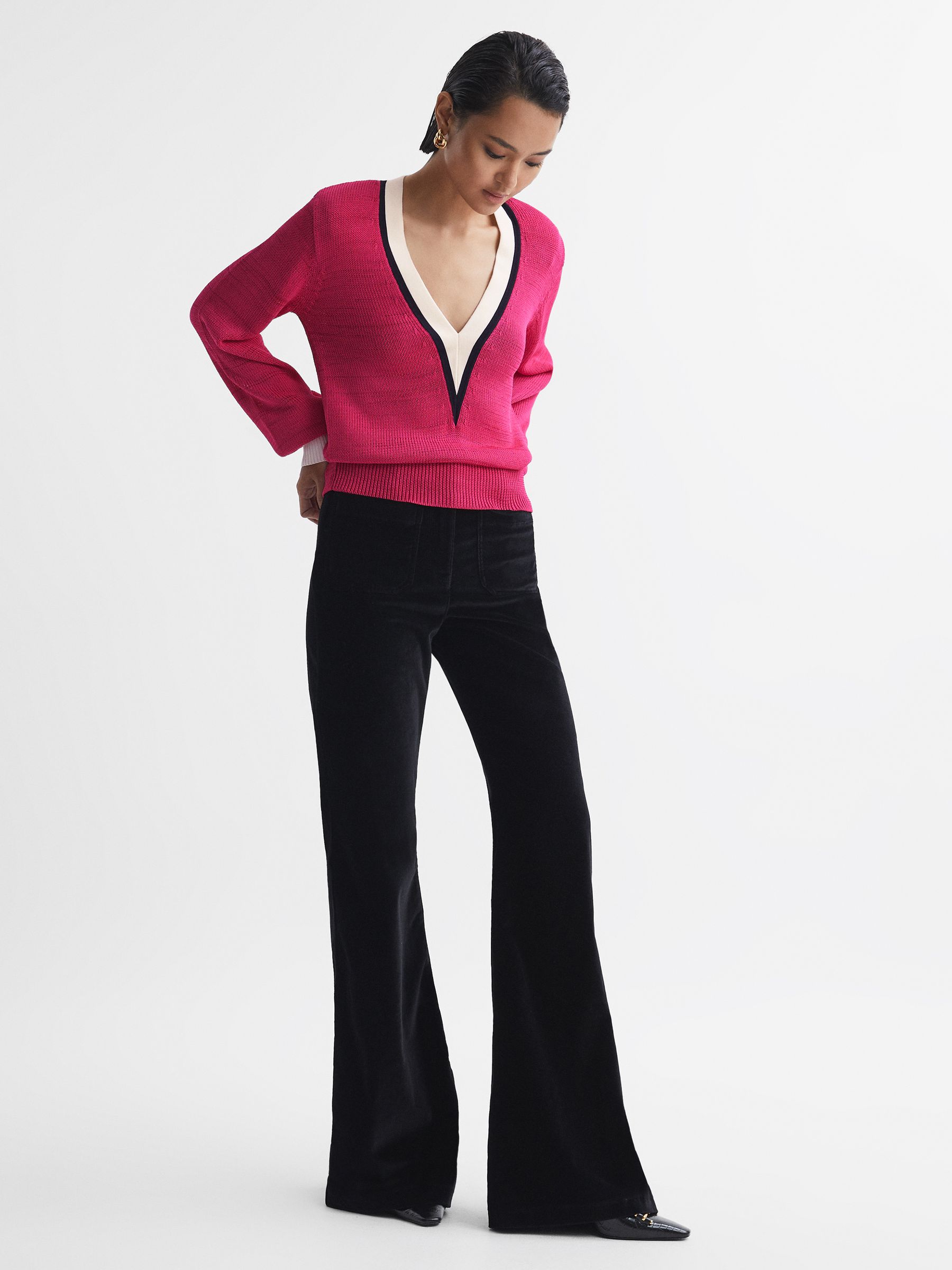 Contrast Trim Knitted Jumper in Pink/Ivory - Image 6 of 6
