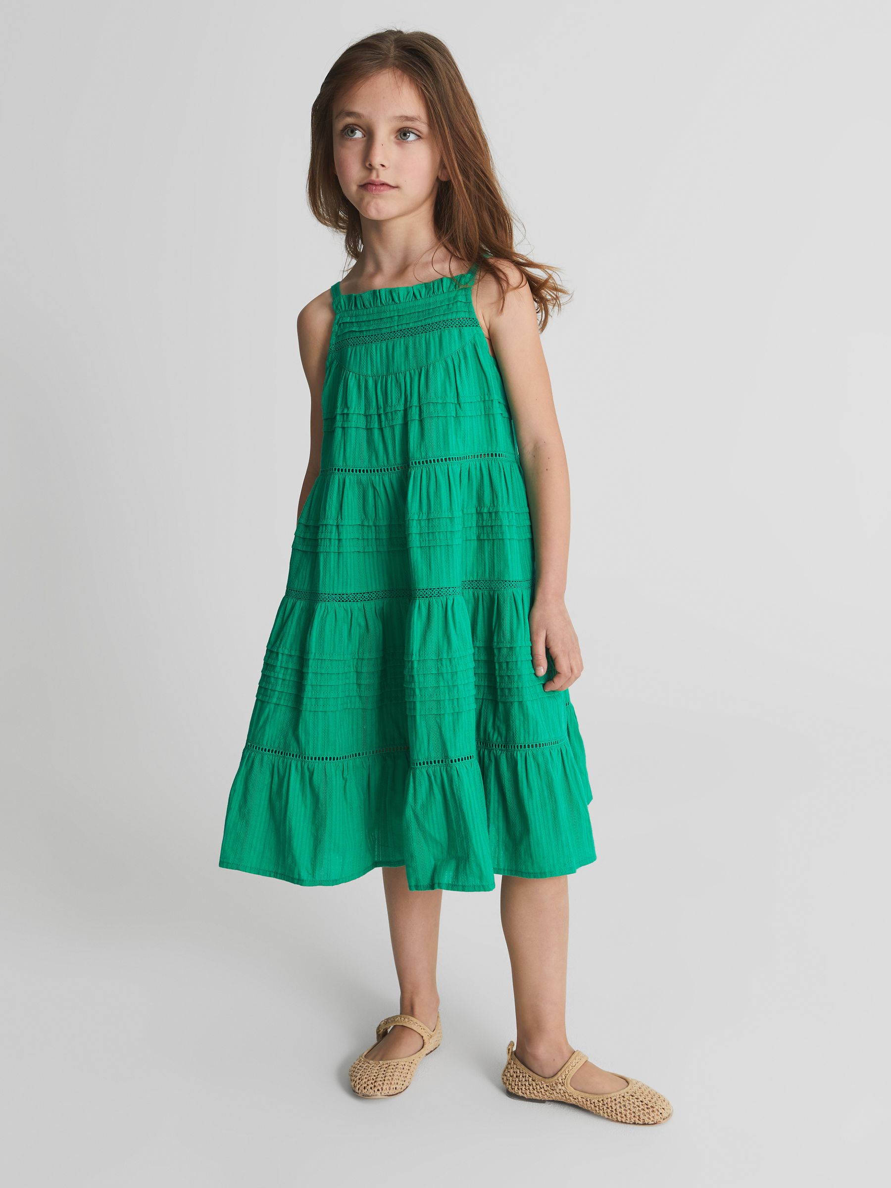 Reiss Textured Midi Dress in Green | REISS