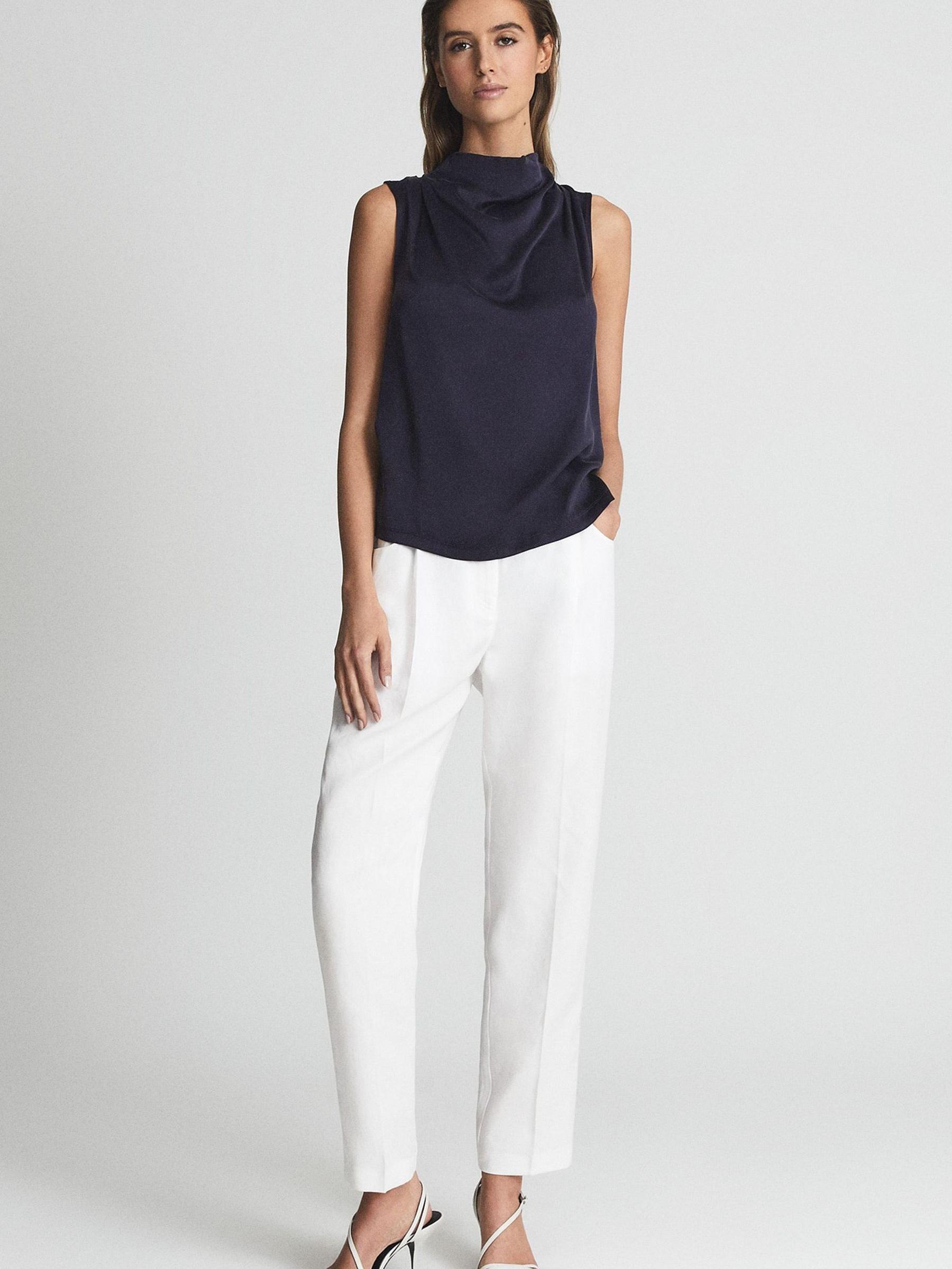 Silk Front Sleeveless Blouse in Navy - Image 1 of 6