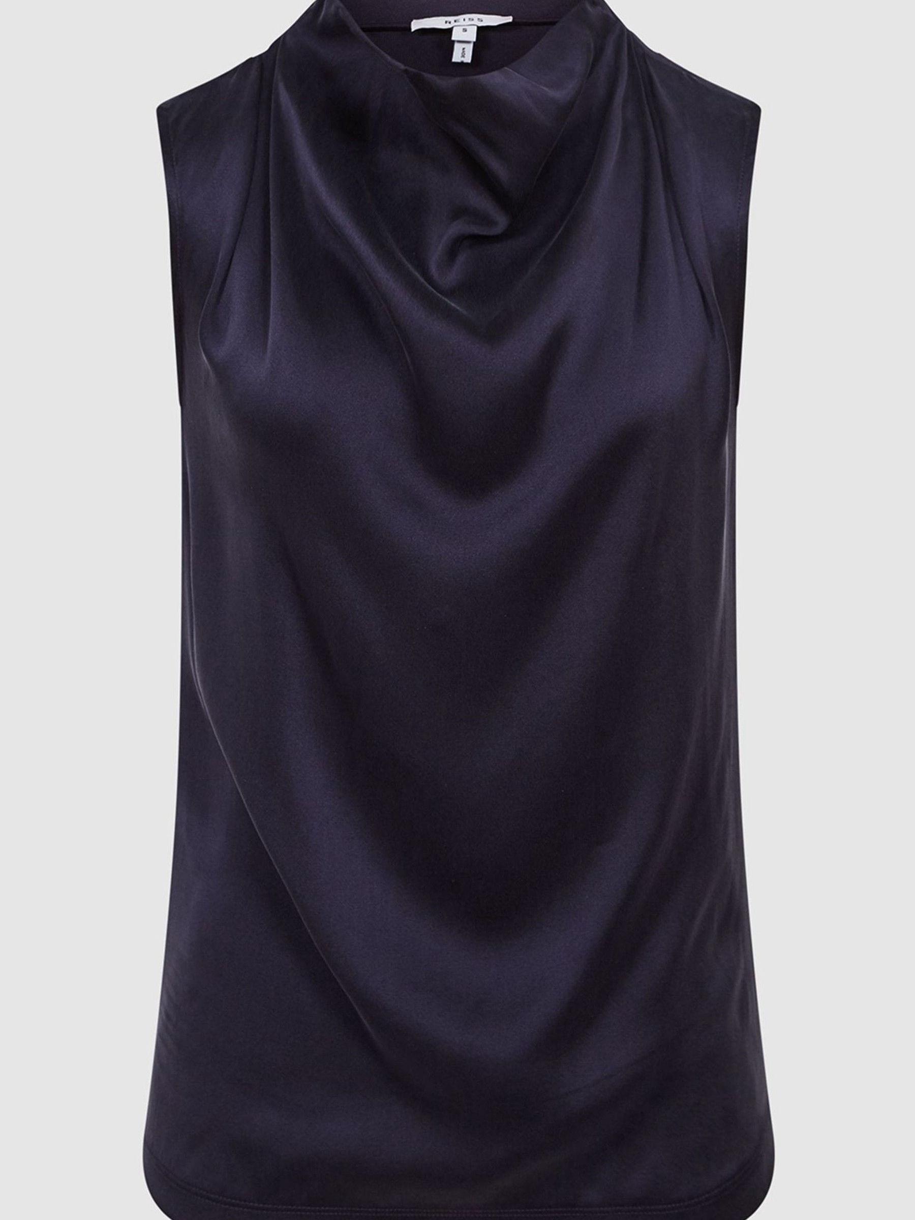 Silk Front Sleeveless Blouse in Navy - Image 2 of 6