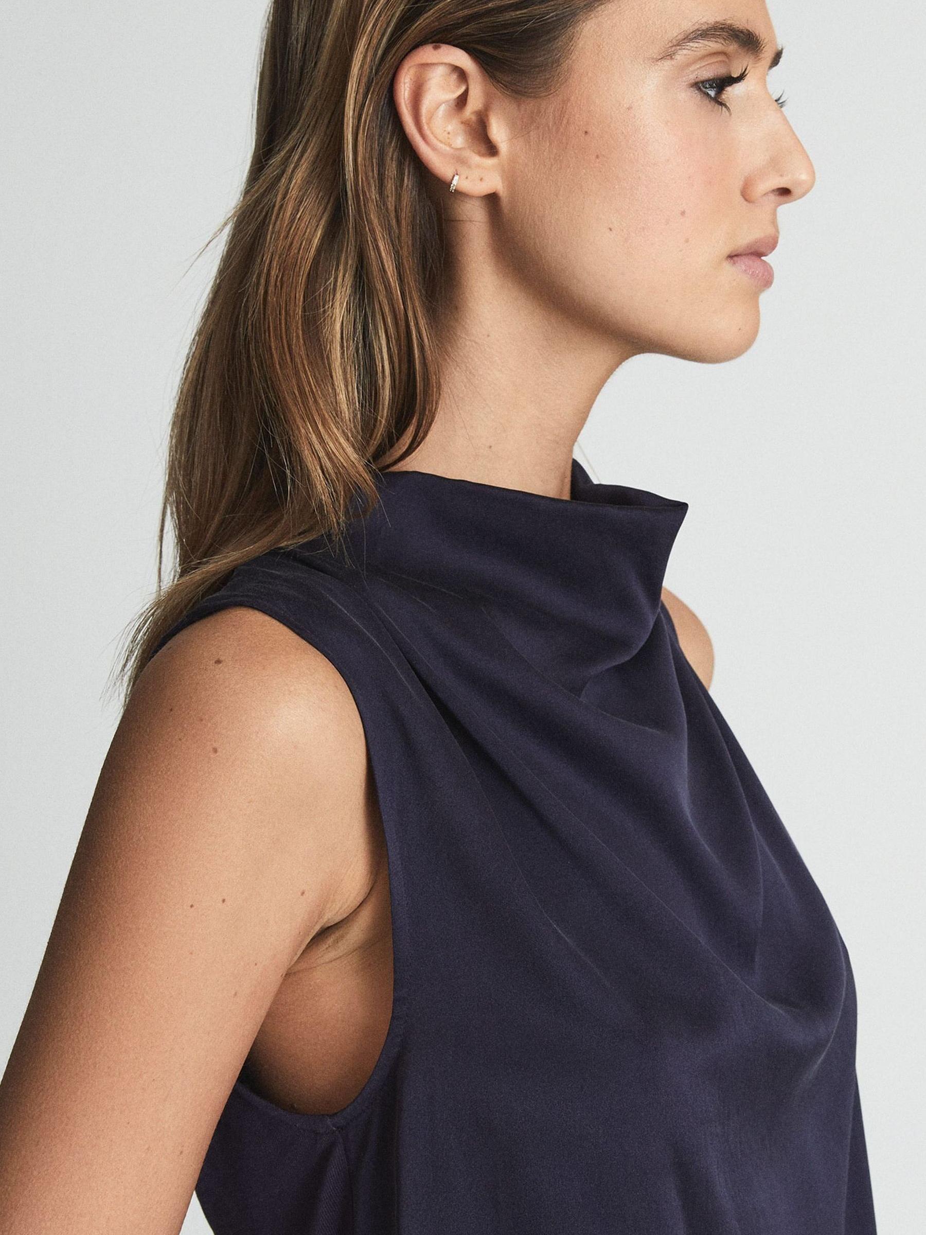 Silk Front Sleeveless Blouse in Navy - Image 3 of 6