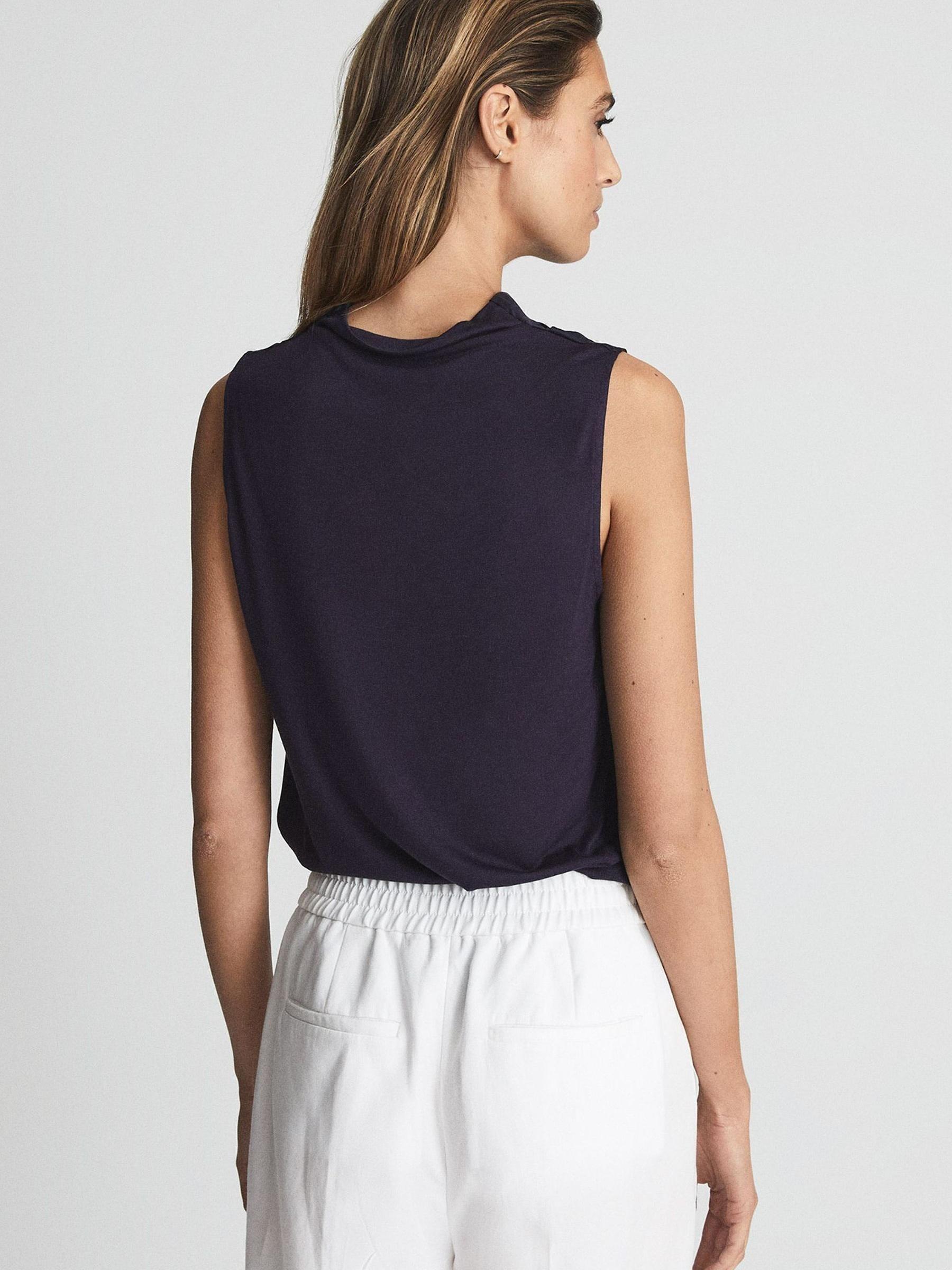 Silk Front Sleeveless Blouse in Navy - Image 5 of 6