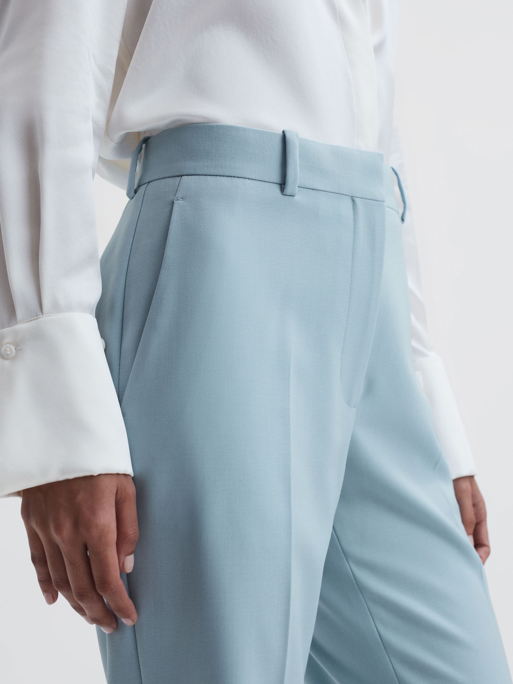 Wide Leg Wool Blend Trousers in Blue - Image 3 of 5