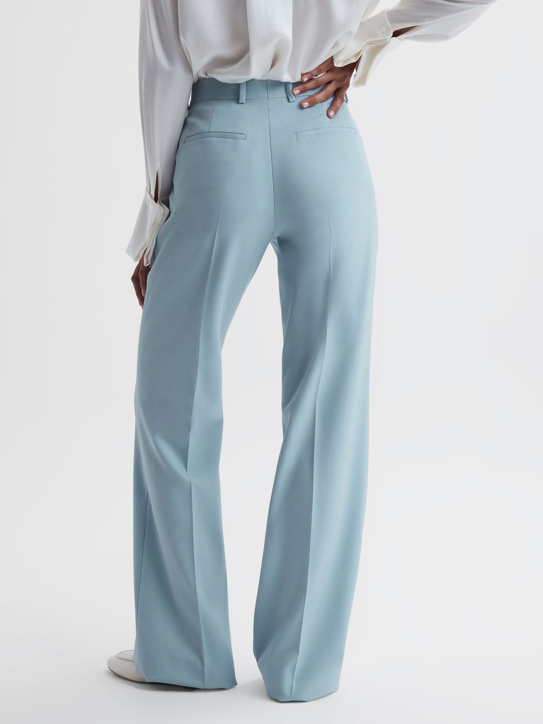 Wide Leg Wool Blend Trousers in Blue - Image 4 of 5