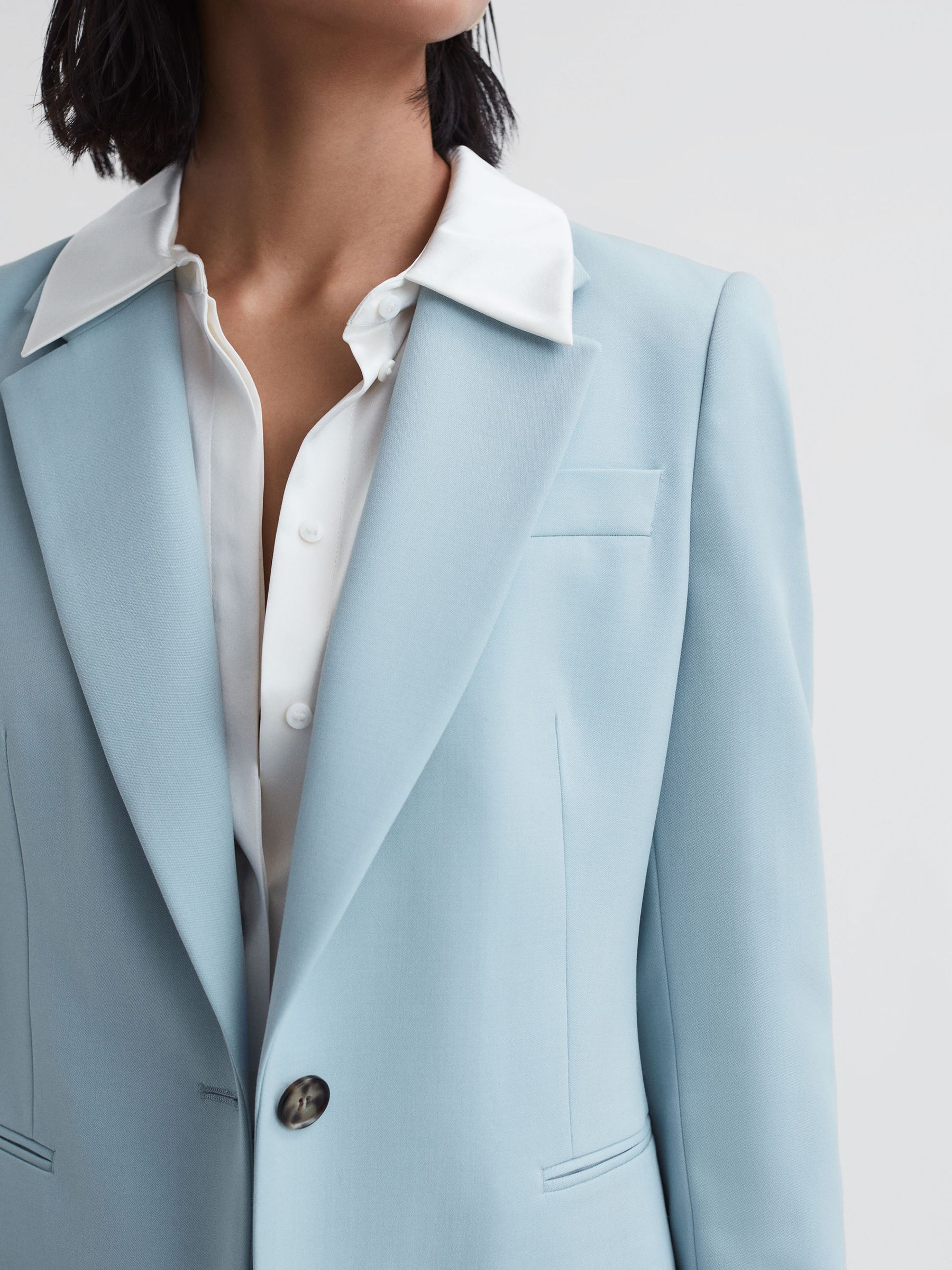 Single Breasted Wool Blend Blazer in Blue - Image 3 of 6