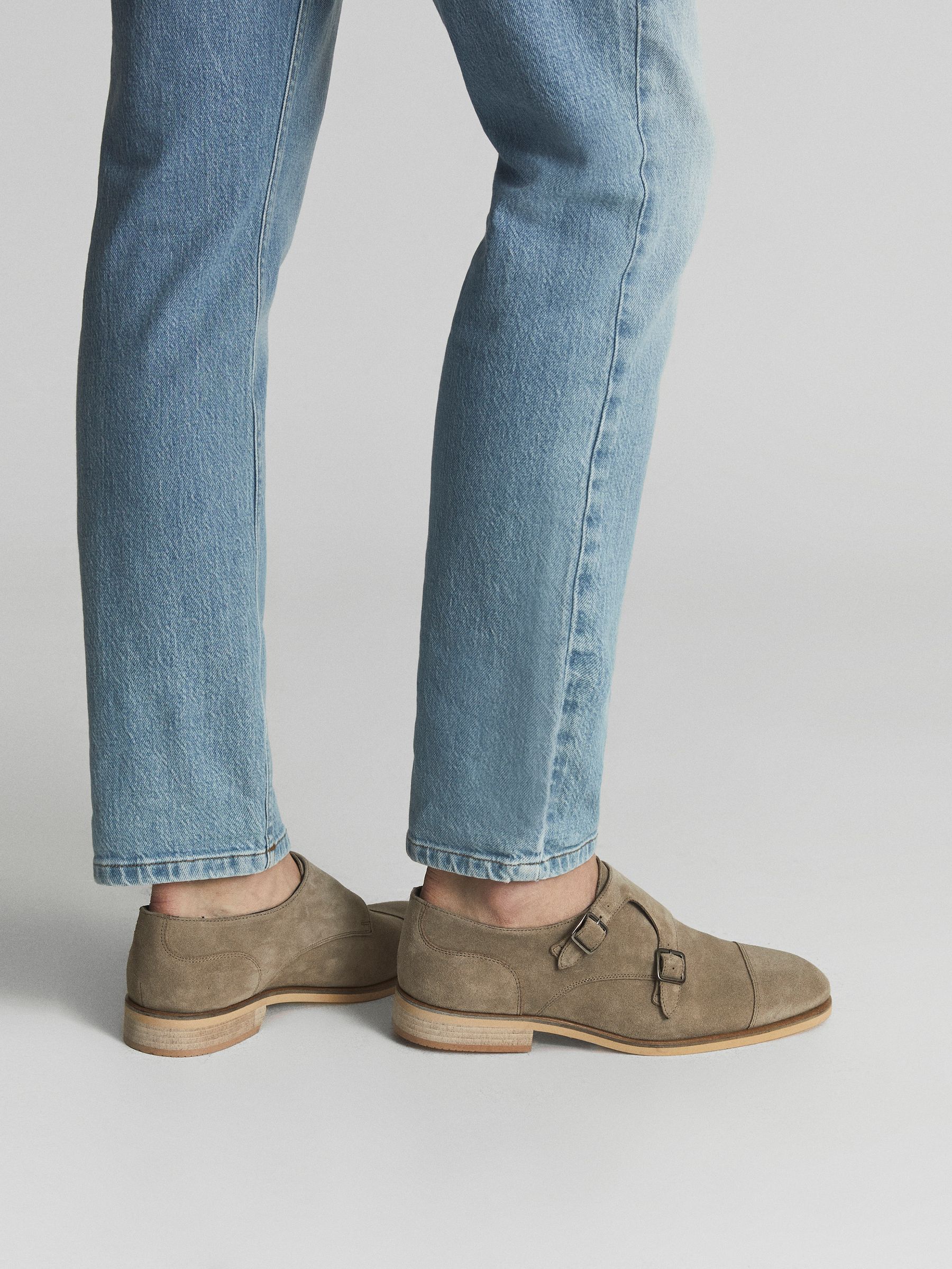 Suede Monk Strap Shoes in Stone - Image 2 of 10 Suede Monk Strap Shoes in Stone - Image 2 of 10