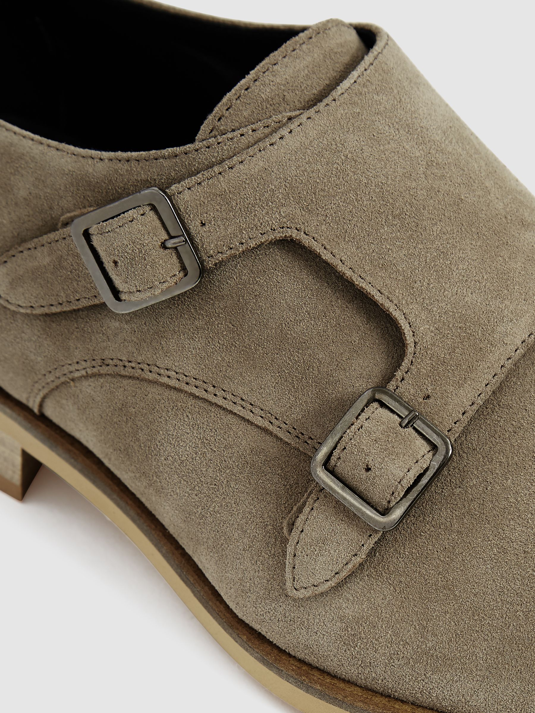 Suede Monk Strap Shoes in Stone - Image 3 of 10