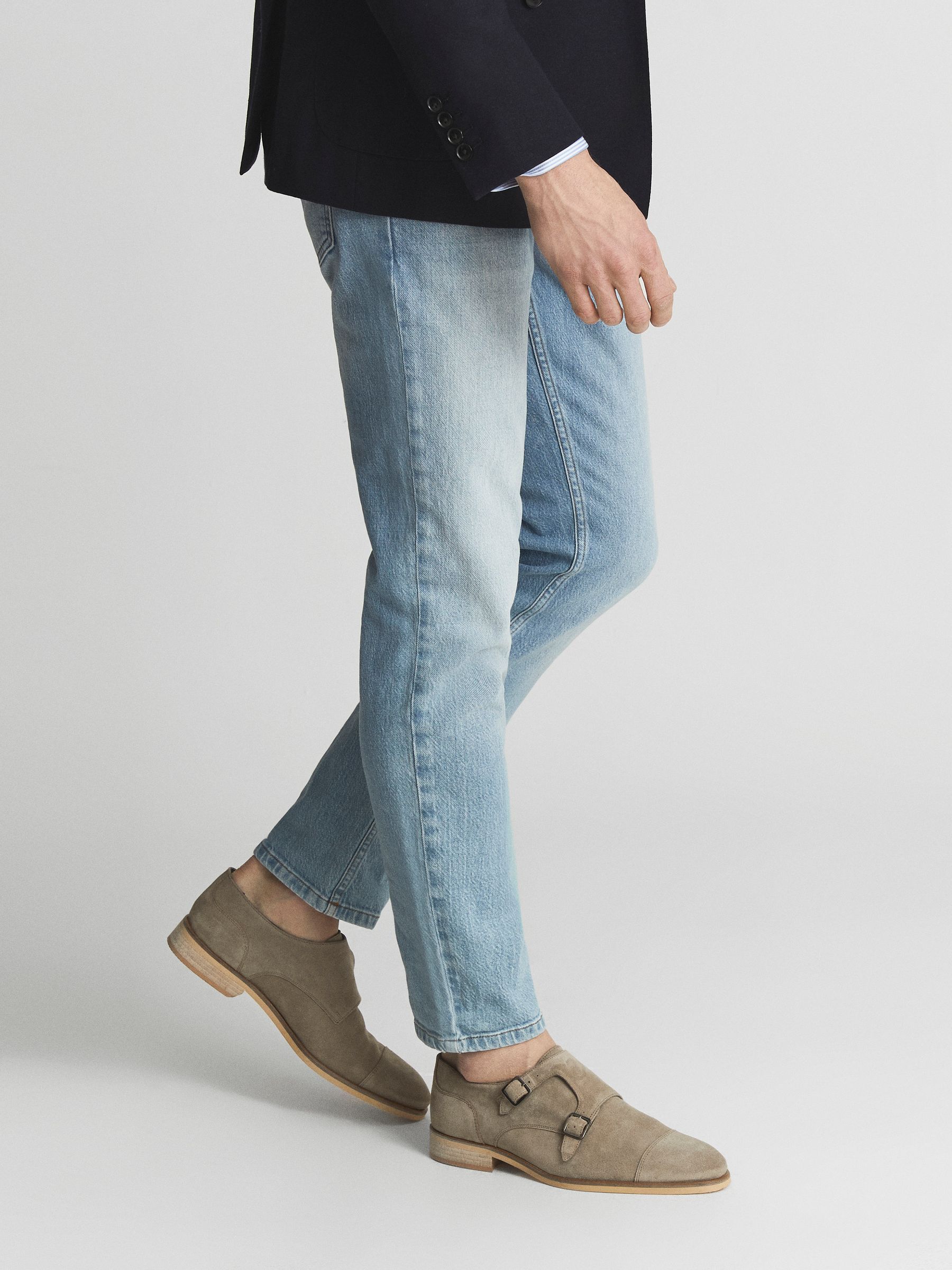 Suede Monk Strap Shoes in Stone - Image 4 of 10