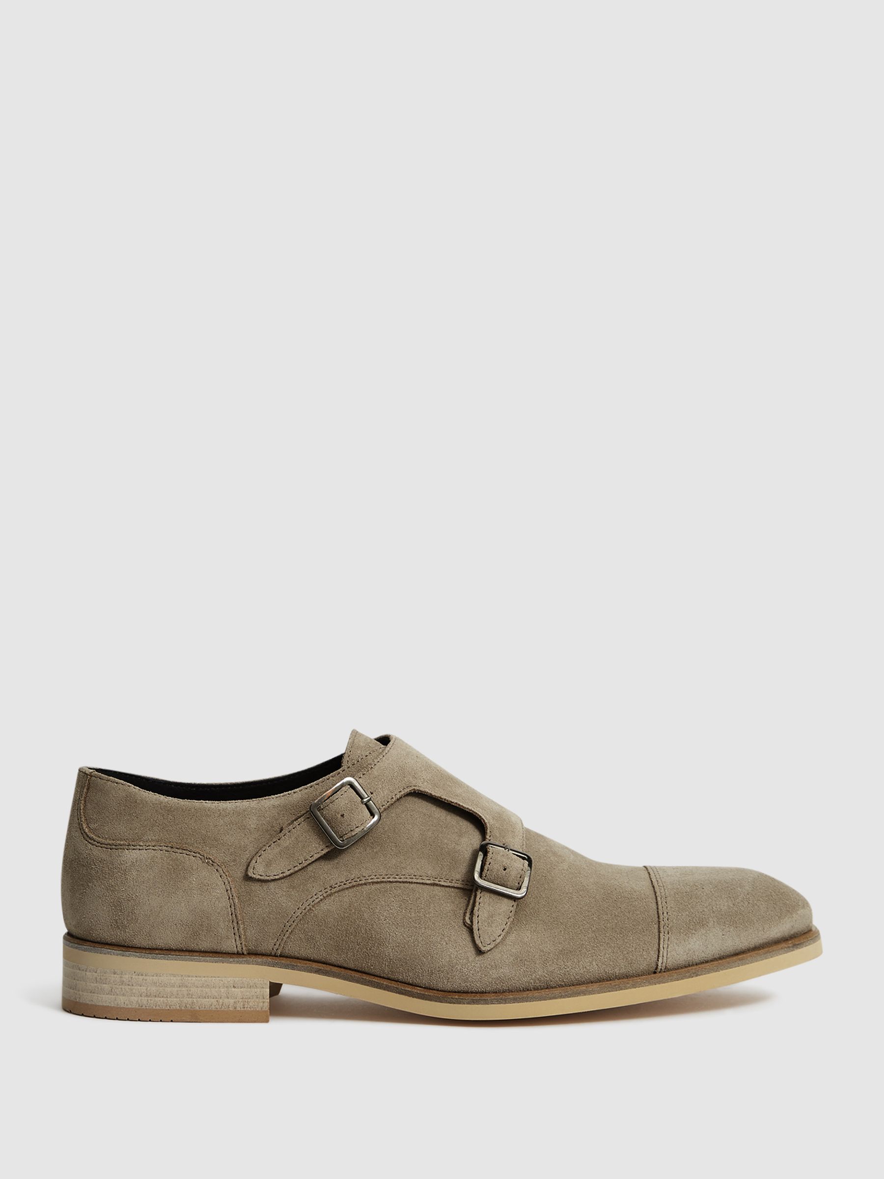 Suede Monk Strap Shoes in Stone - Image 6 of 10