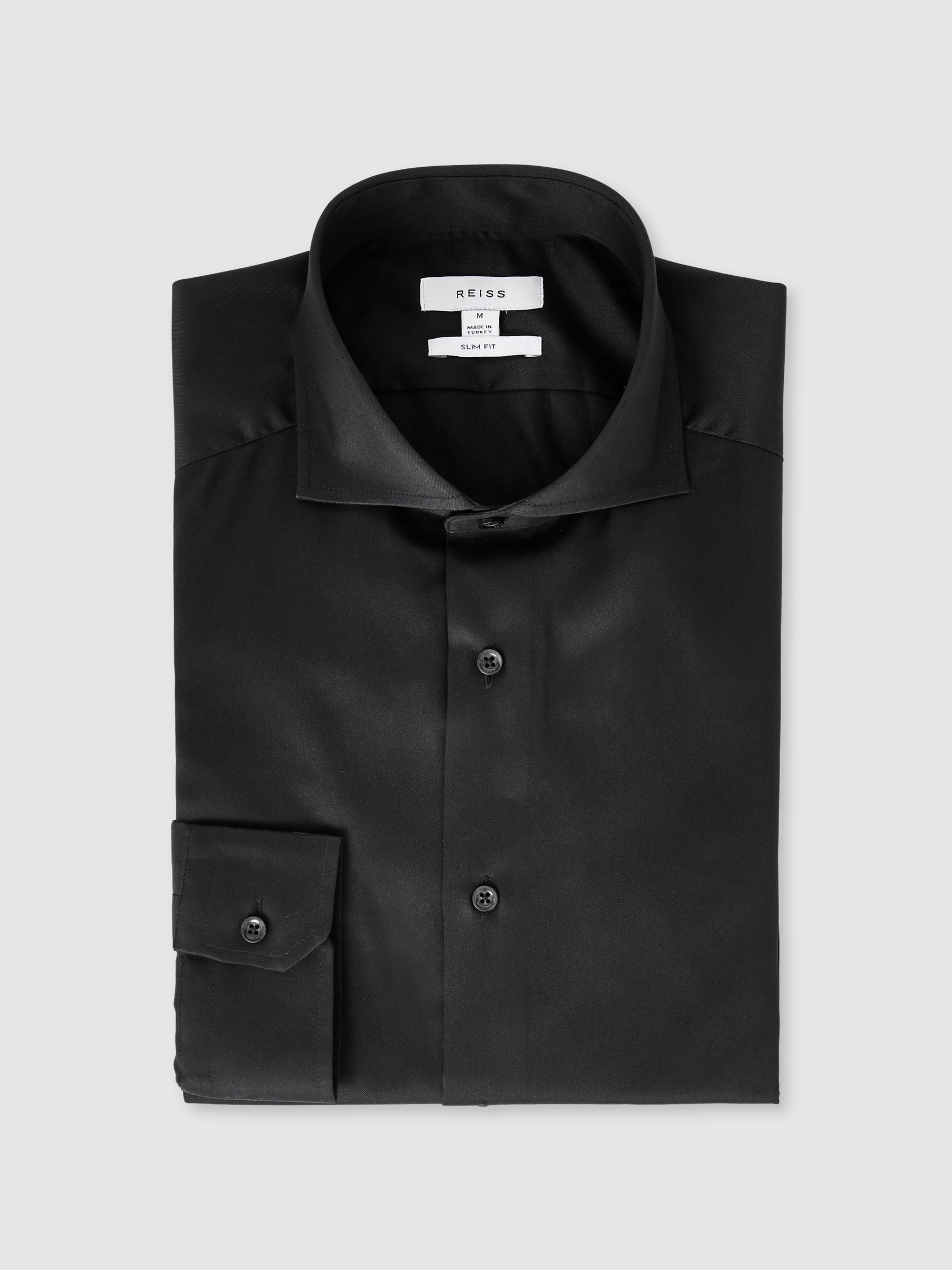 Slim Fit Two-Fold Cotton Shirt in Black - Image 1 of 9