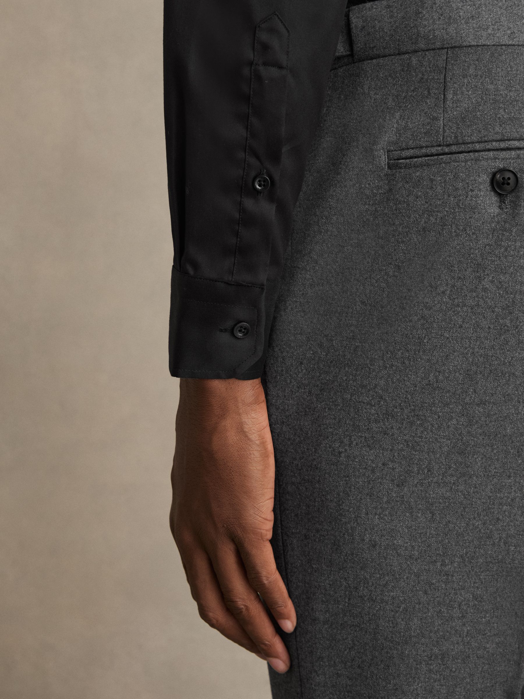Slim Fit Two-Fold Cotton Shirt in Black - Image 3 of 9
