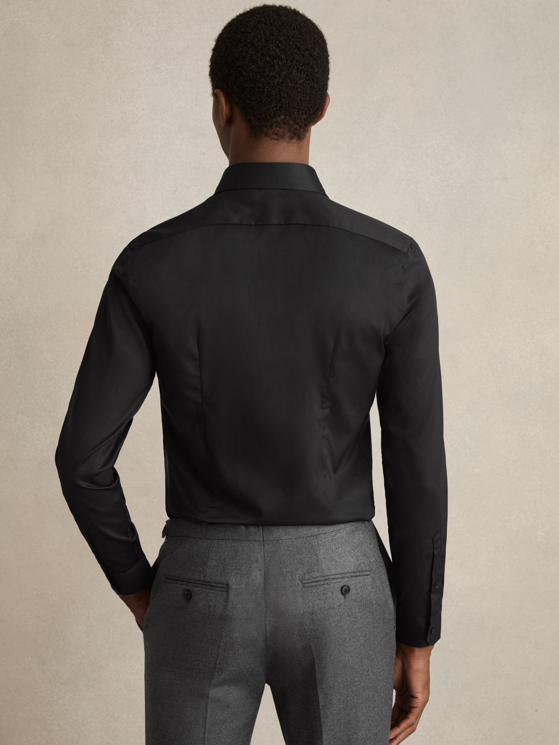 Slim Fit Two-Fold Cotton Shirt in Black - Image 4 of 9