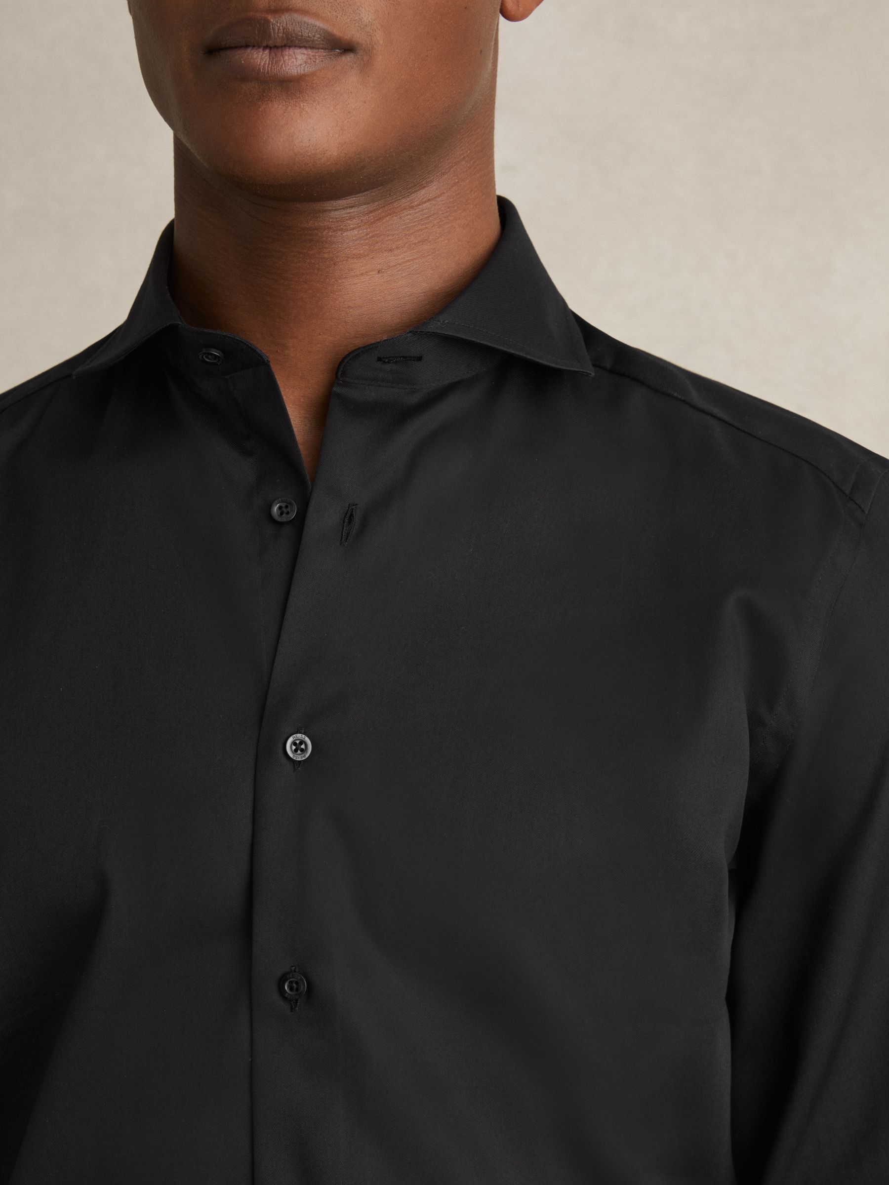 Slim Fit Two-Fold Cotton Shirt in Black - Image 5 of 9