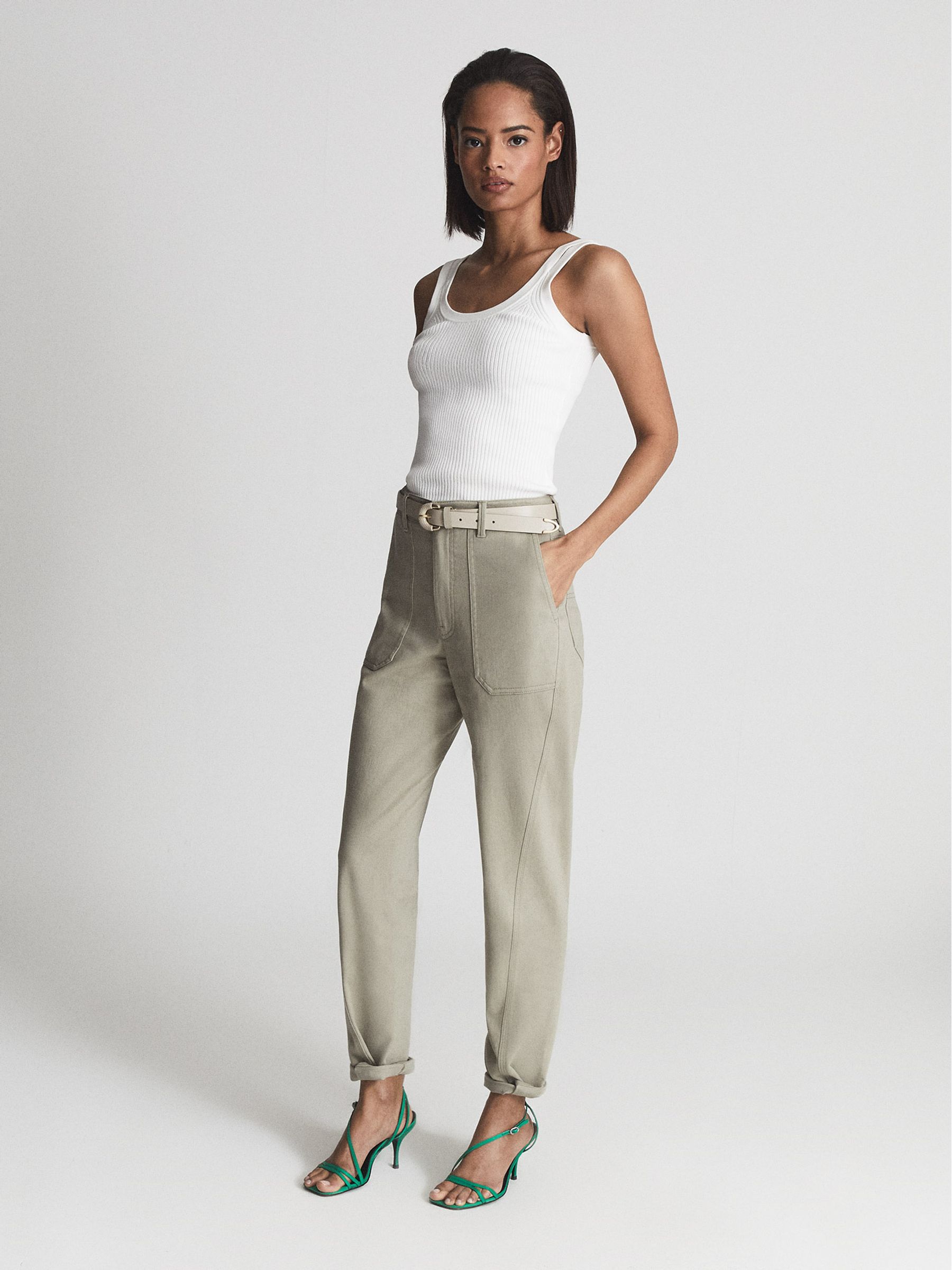 Cotton Tapered Trousers in Khaki - Image 1 of 7